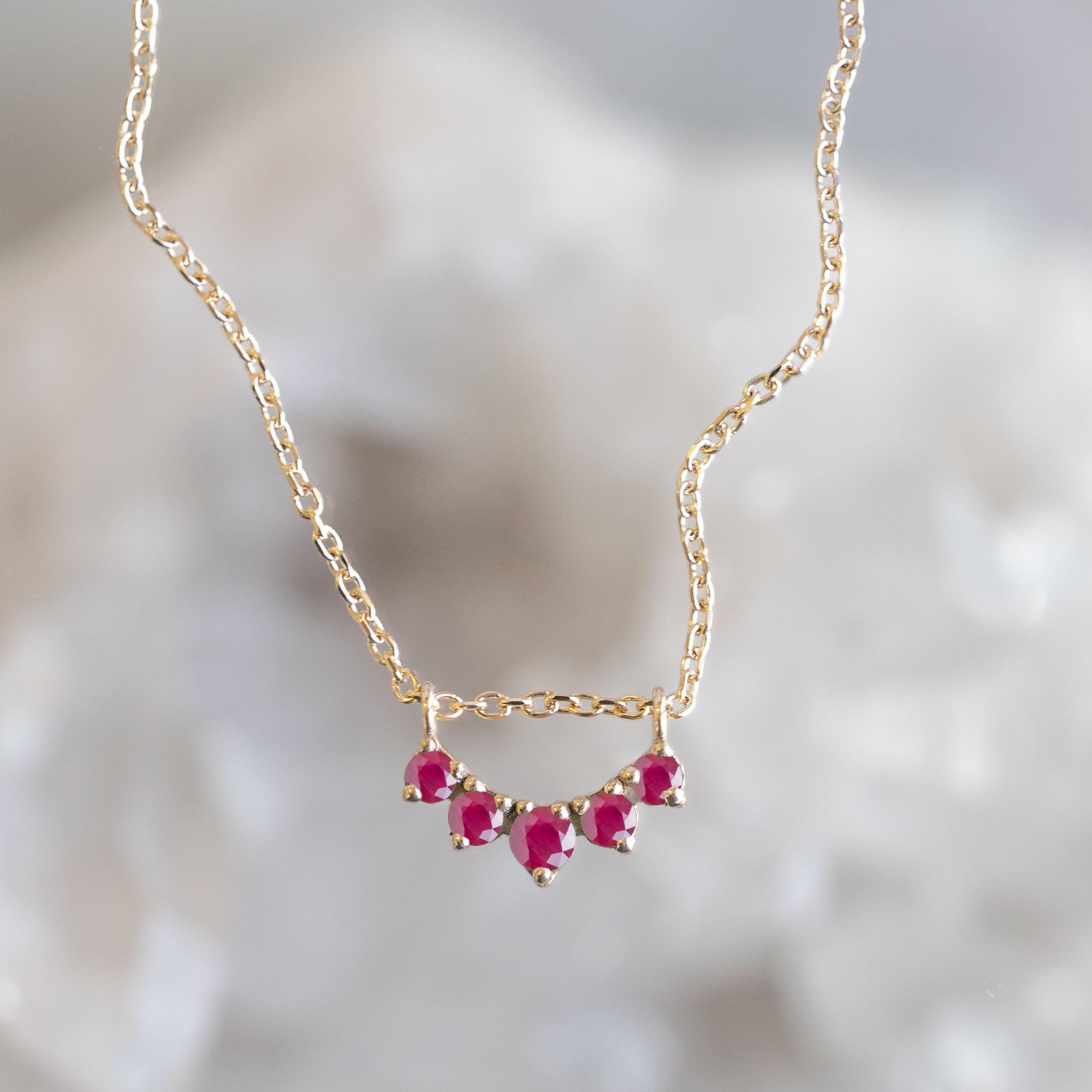 Alexis Russell Necklaces Custom Ruby Gemstone Sunburst Necklace | Yellow Gold