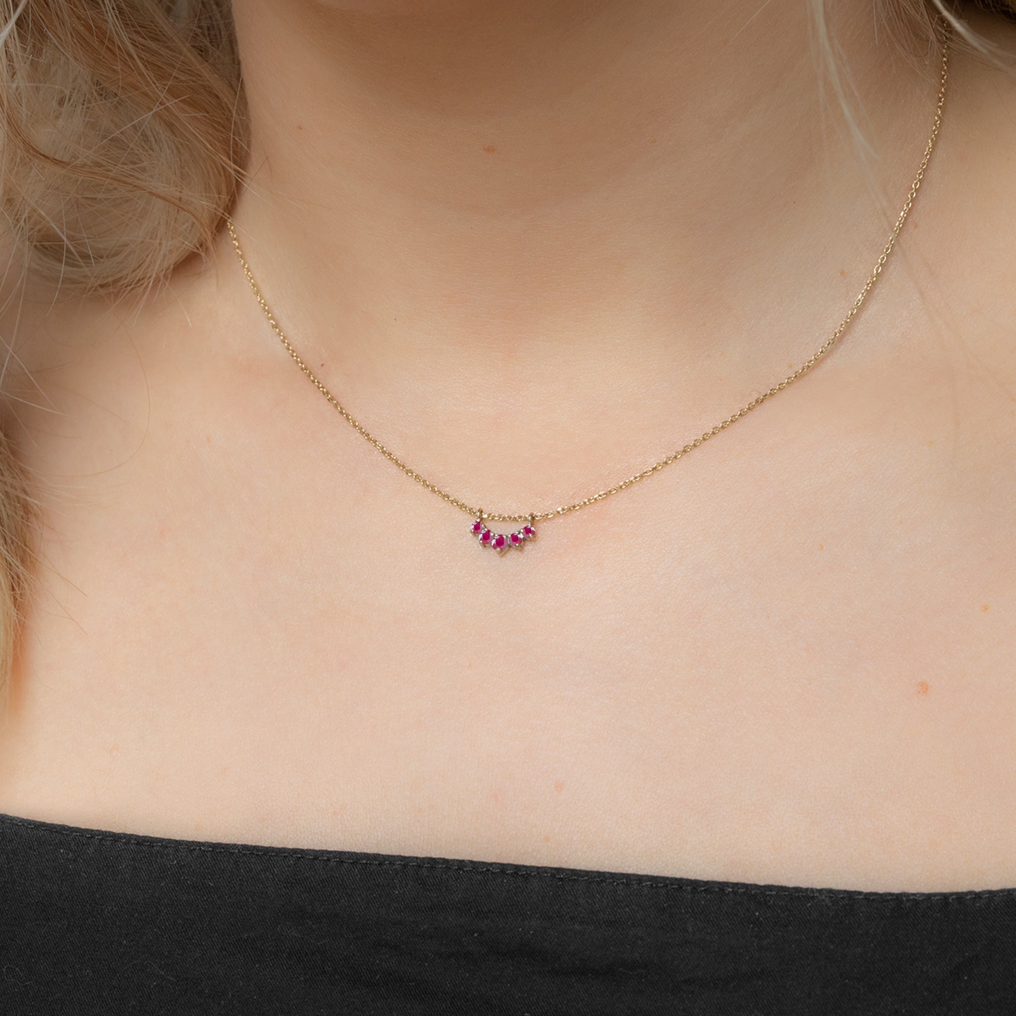 Alexis Russell Necklaces Custom Ruby Gemstone Sunburst Necklace | Yellow Gold