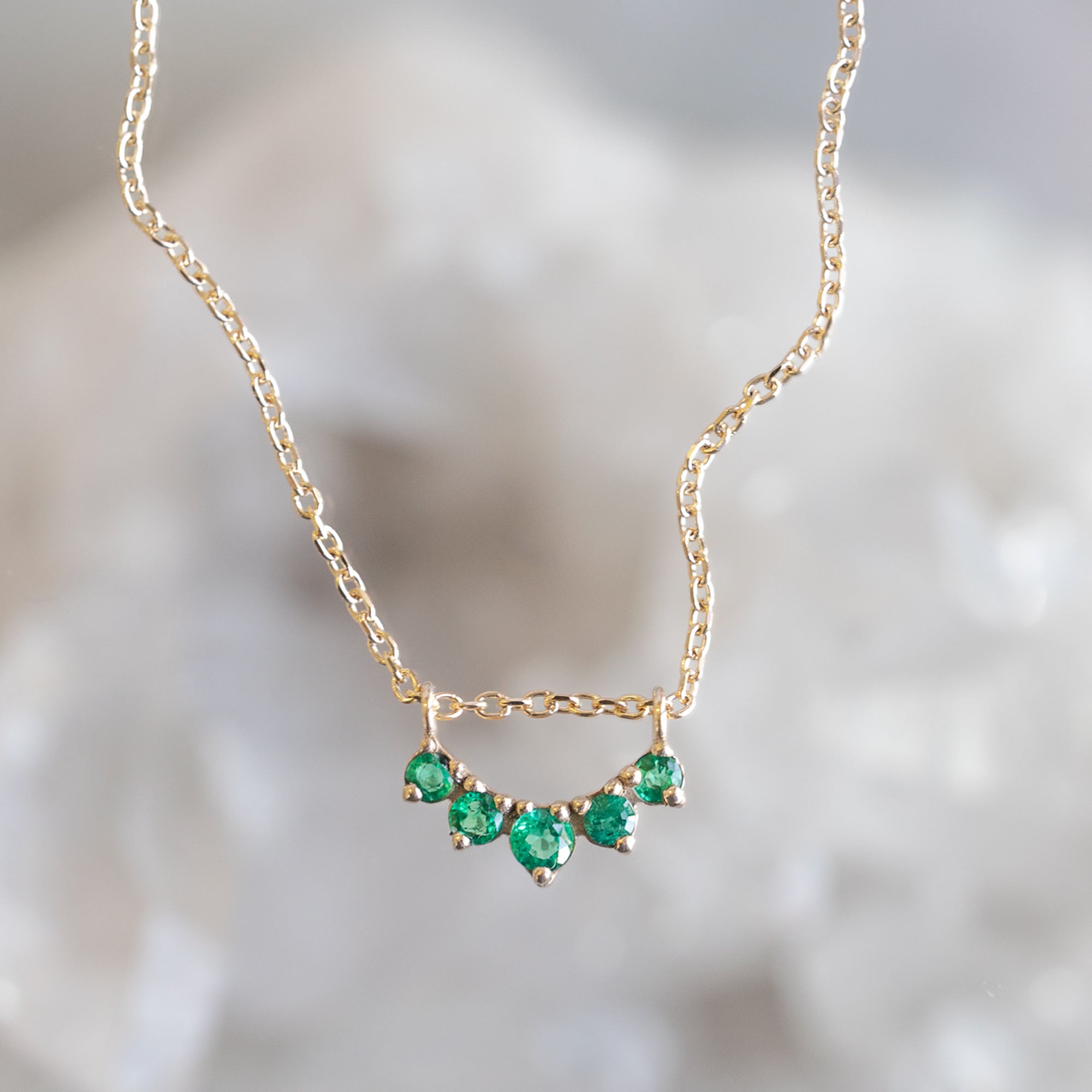Alexis Russell Necklaces Custom Emerald Gemstone Sunburst Necklace | Yellow Gold