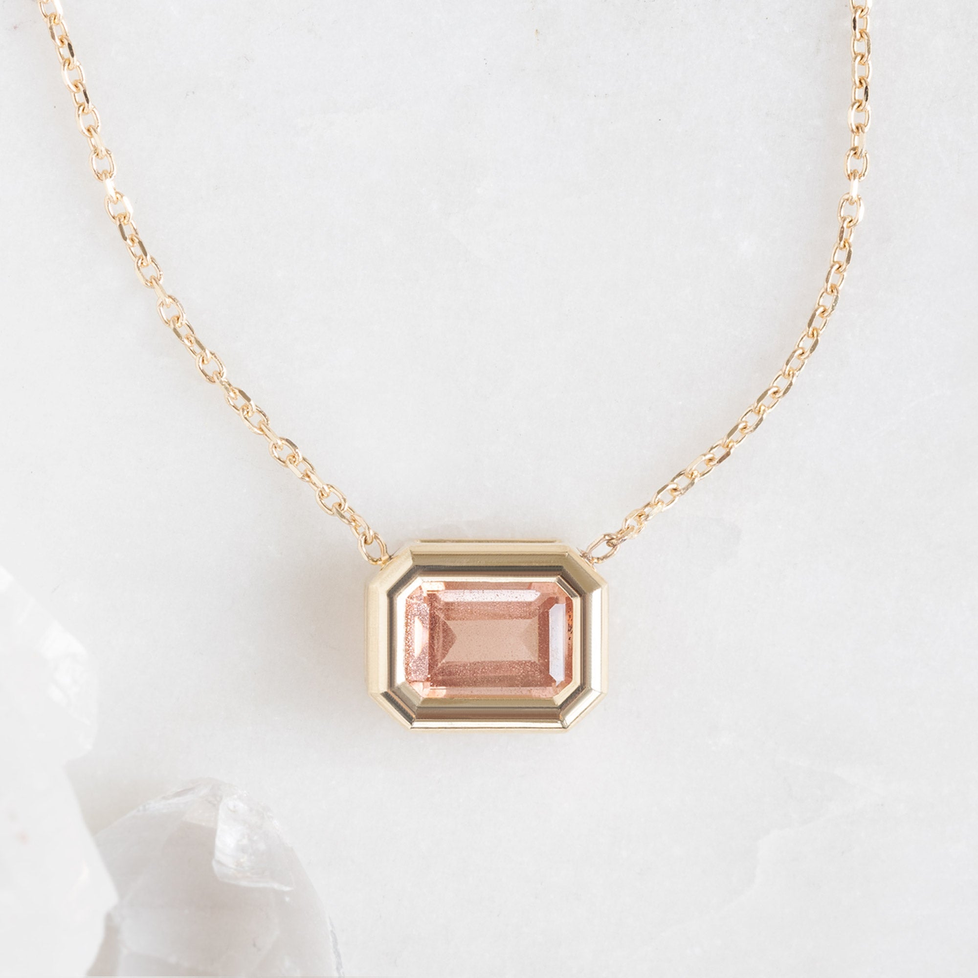 Alexis Russell Necklaces The Emerald-Cut Sunstone Necklace | Yellow Gold