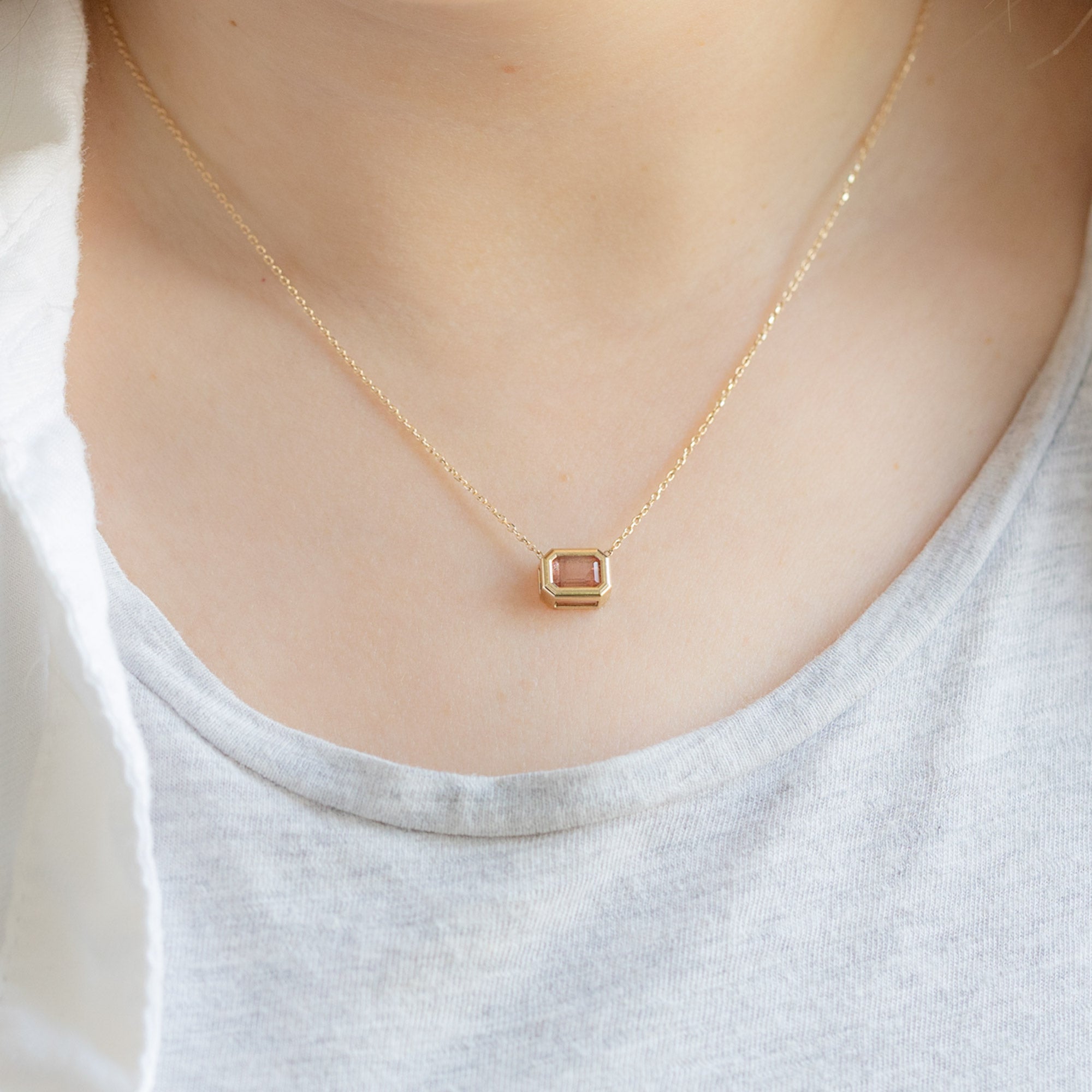 Alexis Russell Necklaces The Emerald-Cut Sunstone Necklace | Yellow Gold