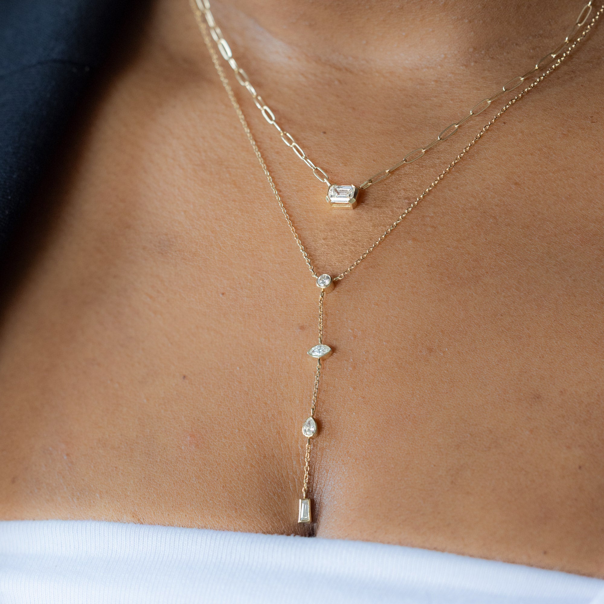 Alexis Russell  Necklaces ‘Date Night’ Diamond Lariat Necklace | Yellow Gold