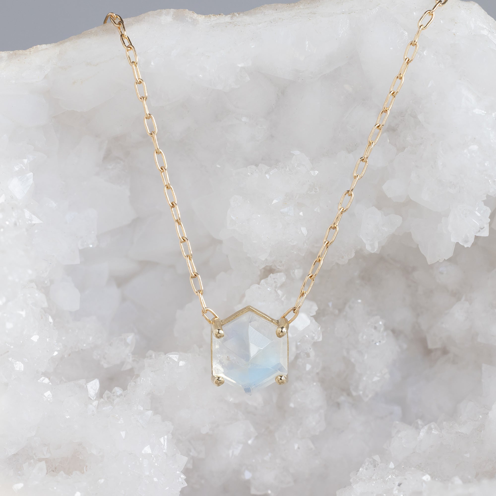 Alexis Russell Necklaces The Hexagon Moonstone Necklace | Yellow, Rose or Sterling Silver