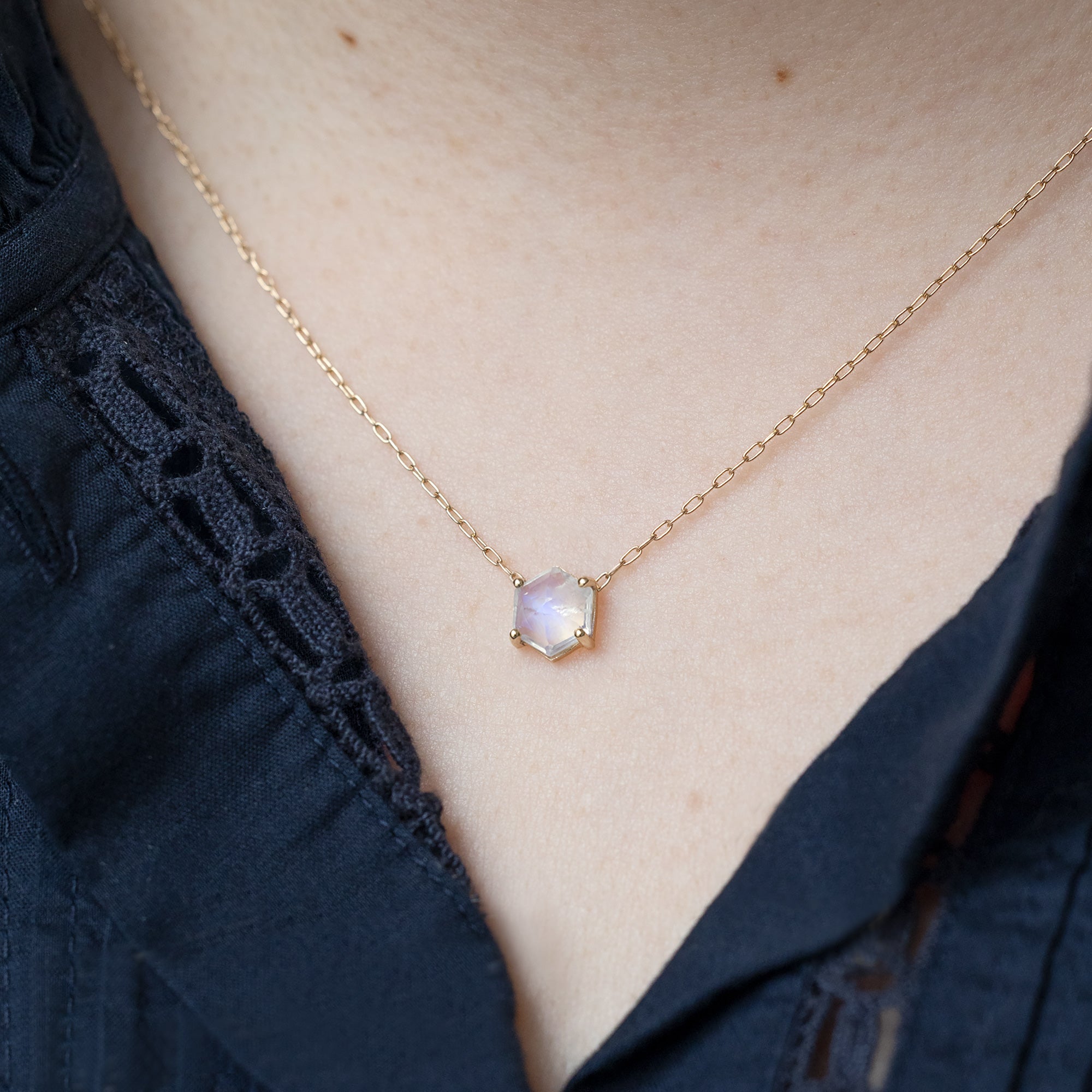 Alexis Russell Necklaces The Hexagon Moonstone Necklace | Yellow, Rose or Sterling Silver