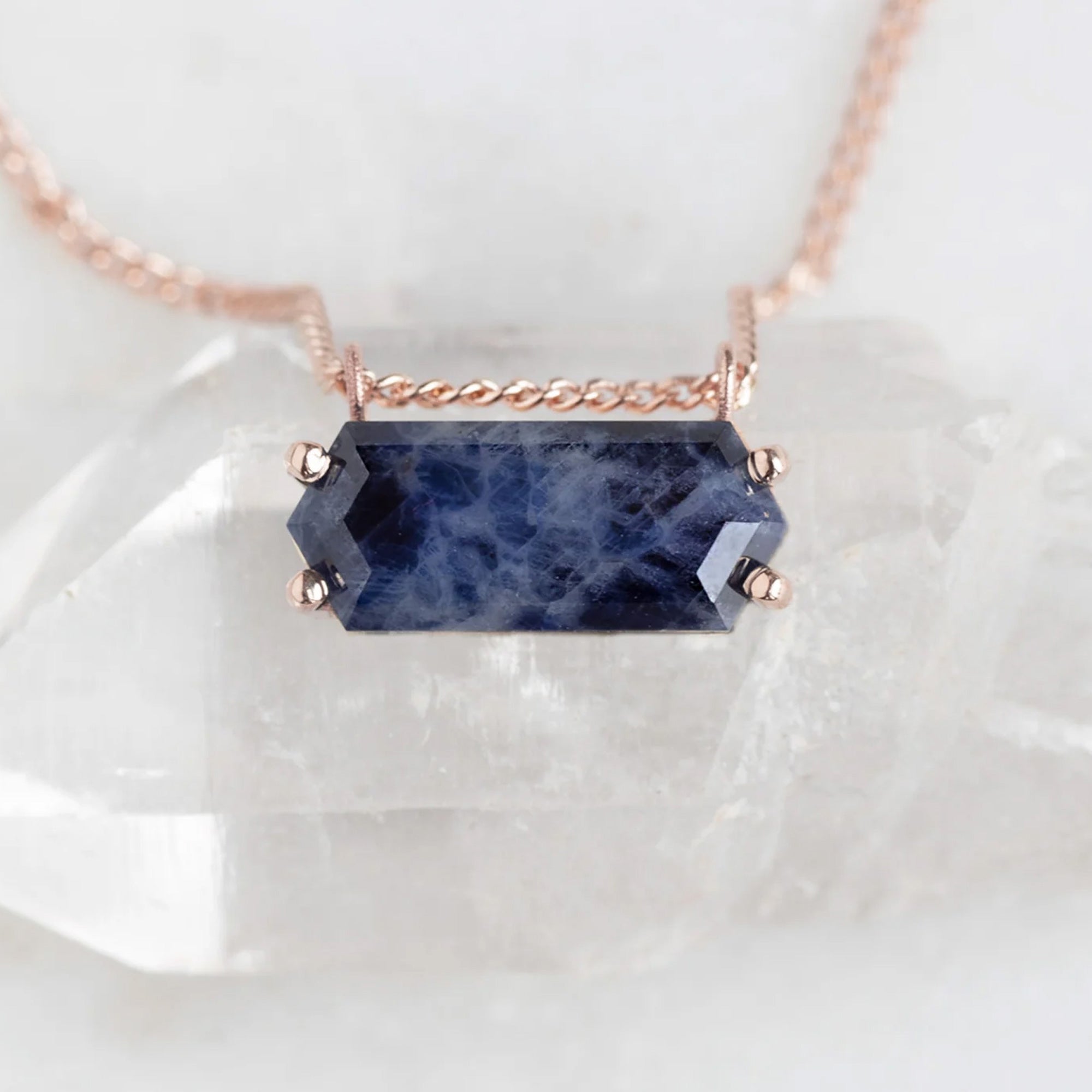 Alexis Russell Necklaces The Raw Sapphire Hexagon Necklace | Rose Gold