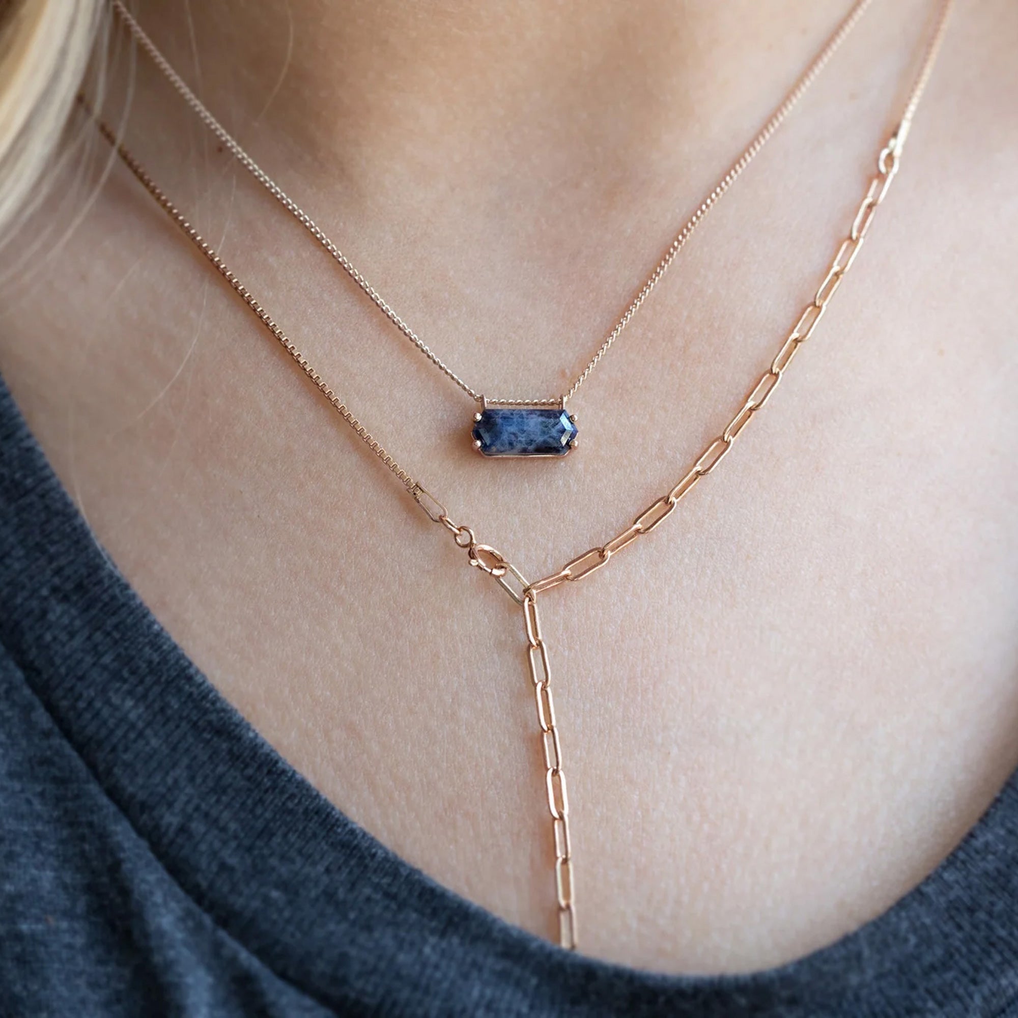 Alexis Russell Necklaces The Raw Sapphire Hexagon Necklace | Rose Gold