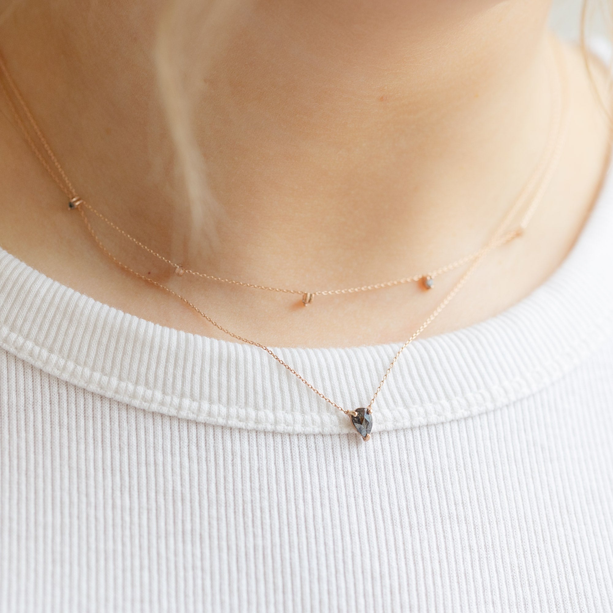 Alexis Russell Necklaces The Galaxy Salt and Pepper Diamond Drop Necklace | Yellow, Rose or White Gold