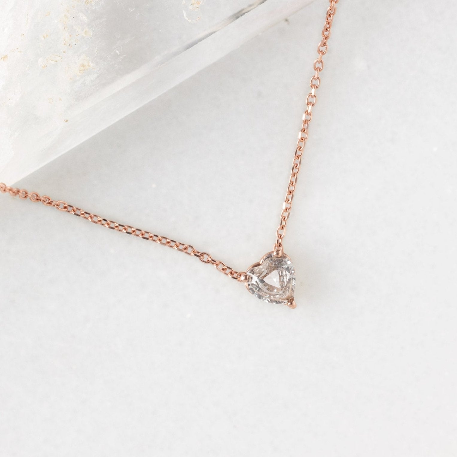 Alexis Russell Necklaces The White Sapphire Gemstone Heart Necklace | Yellow, Rose or White Gold