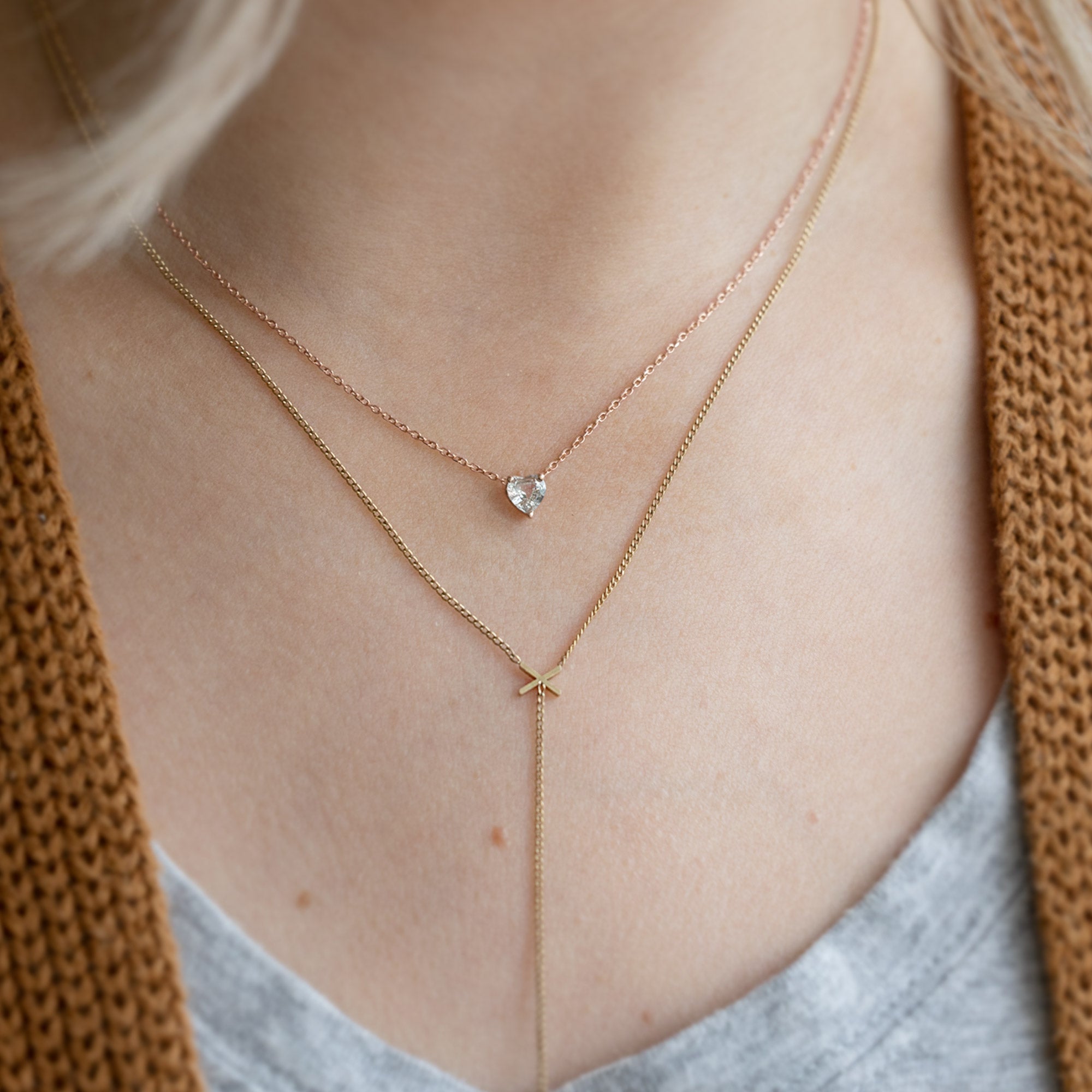 Alexis Russell Necklaces The White Sapphire Gemstone Heart Necklace | Yellow, Rose or White Gold