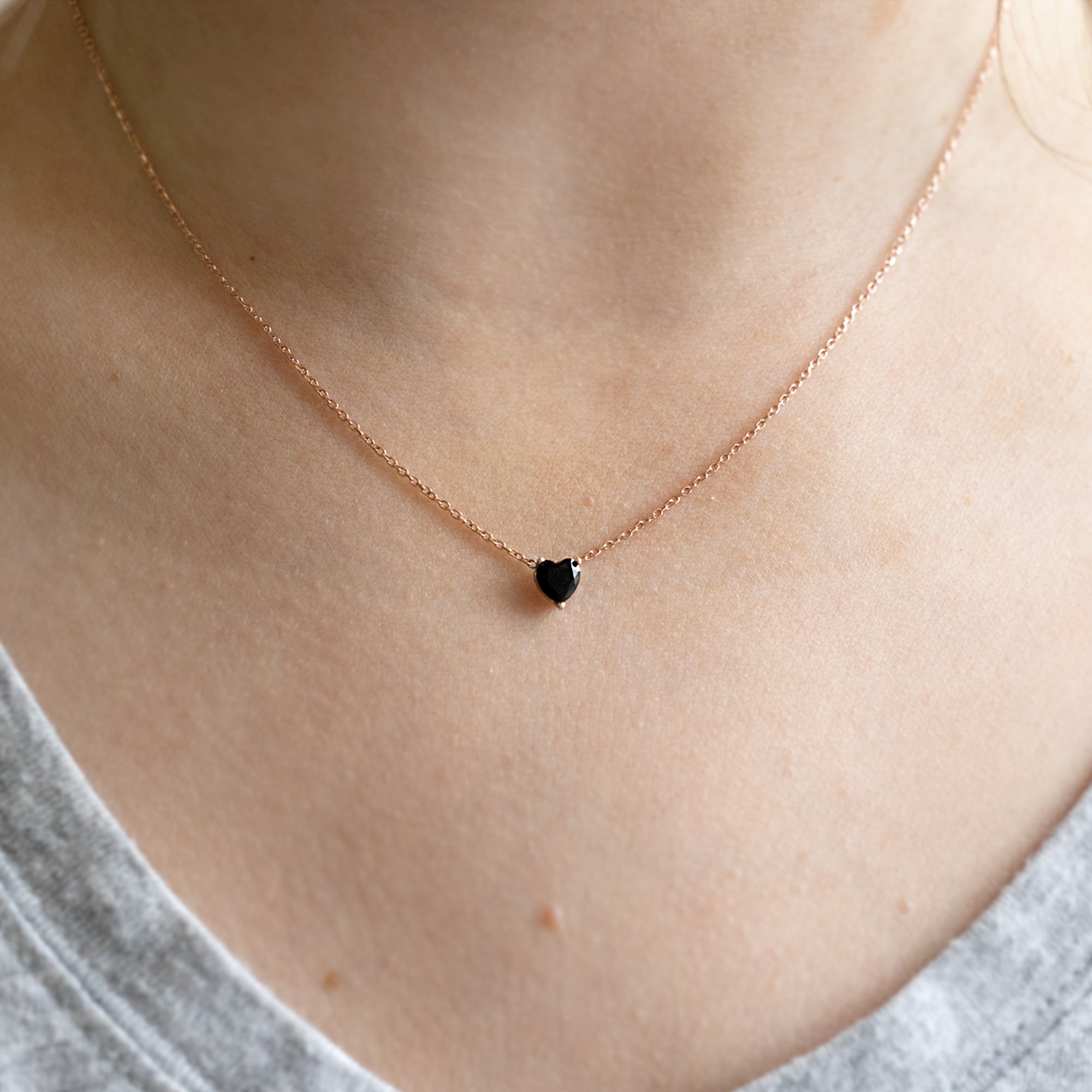 Alexis Russell Necklaces The Black Onyx Gemstone Heart Necklace | Yellow, Rose or White Gold