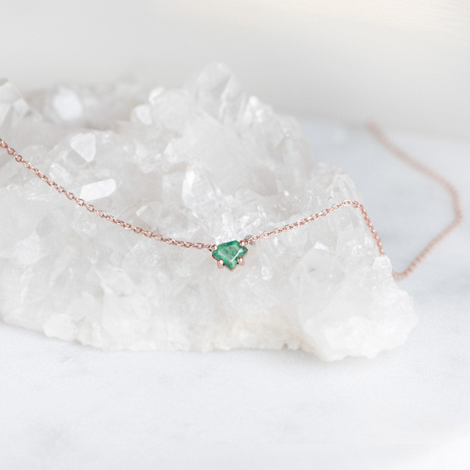 Alexis Russell Necklaces The Geometric Emerald Necklace | Rose Gold