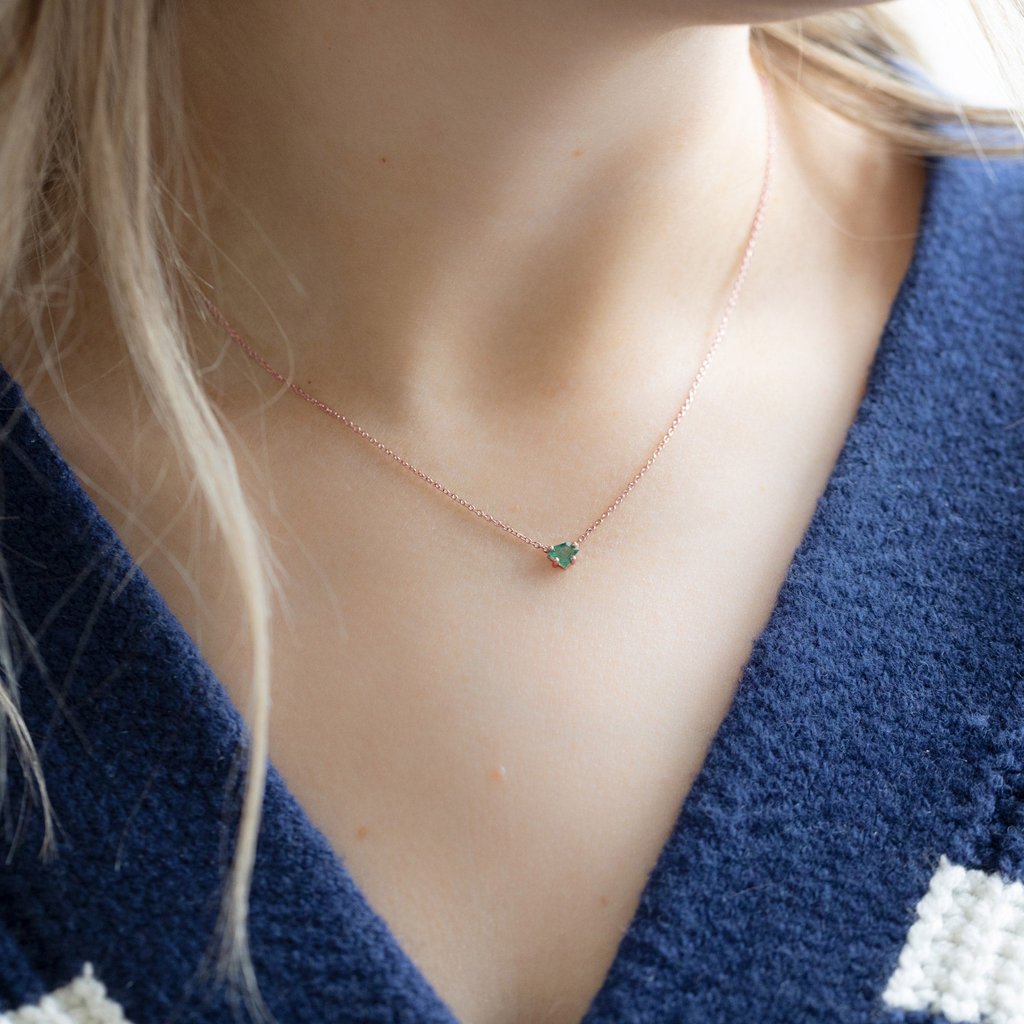 Alexis Russell Necklaces The Geometric Emerald Necklace | Rose Gold