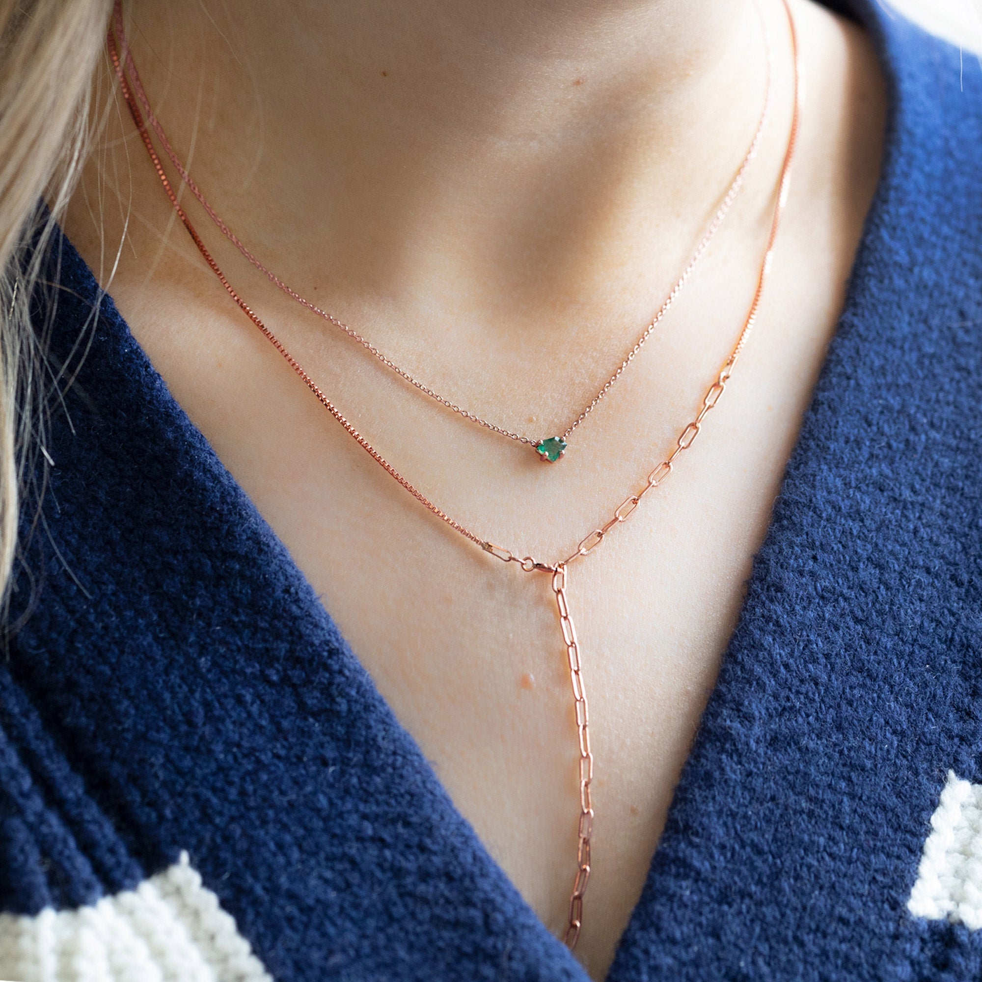 Alexis Russell Necklaces The Geometric Emerald Necklace | Rose Gold