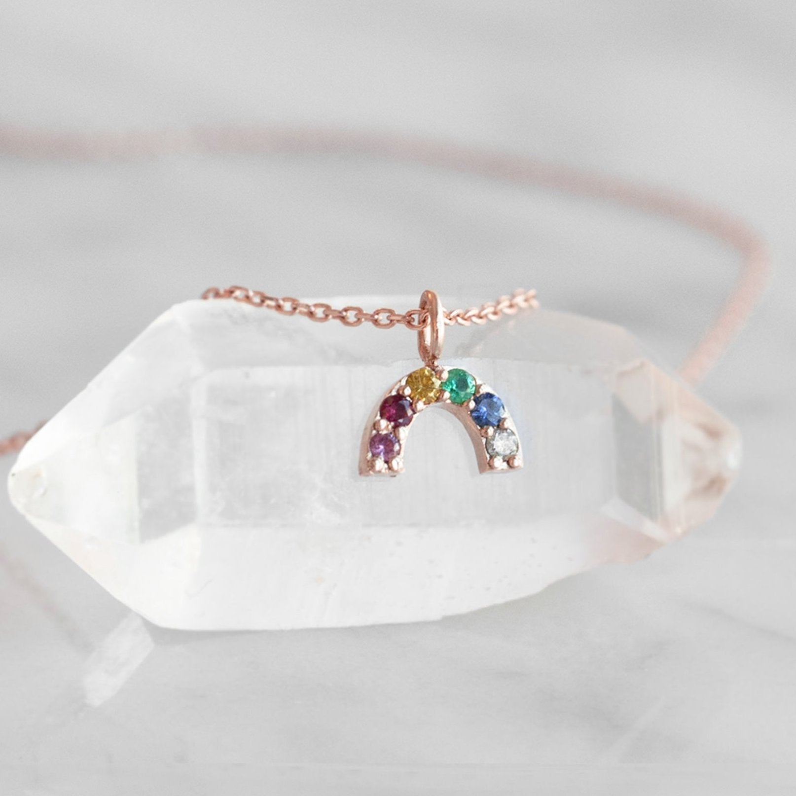 Alexis Russell Necklaces The Rainbow Sapphire Charm Necklace | Rose Gold