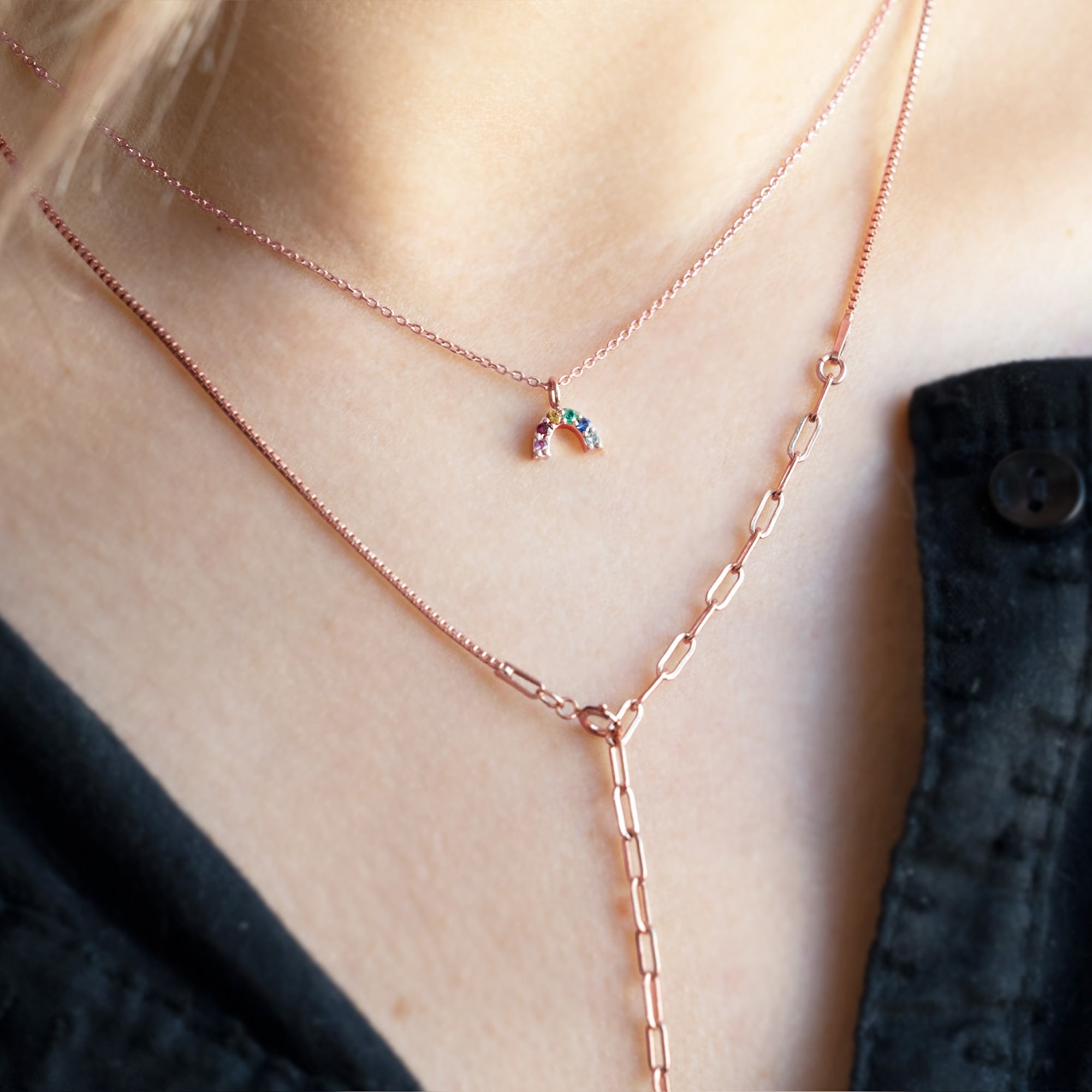 Alexis Russell Necklaces The Rainbow Sapphire Charm Necklace | Rose Gold