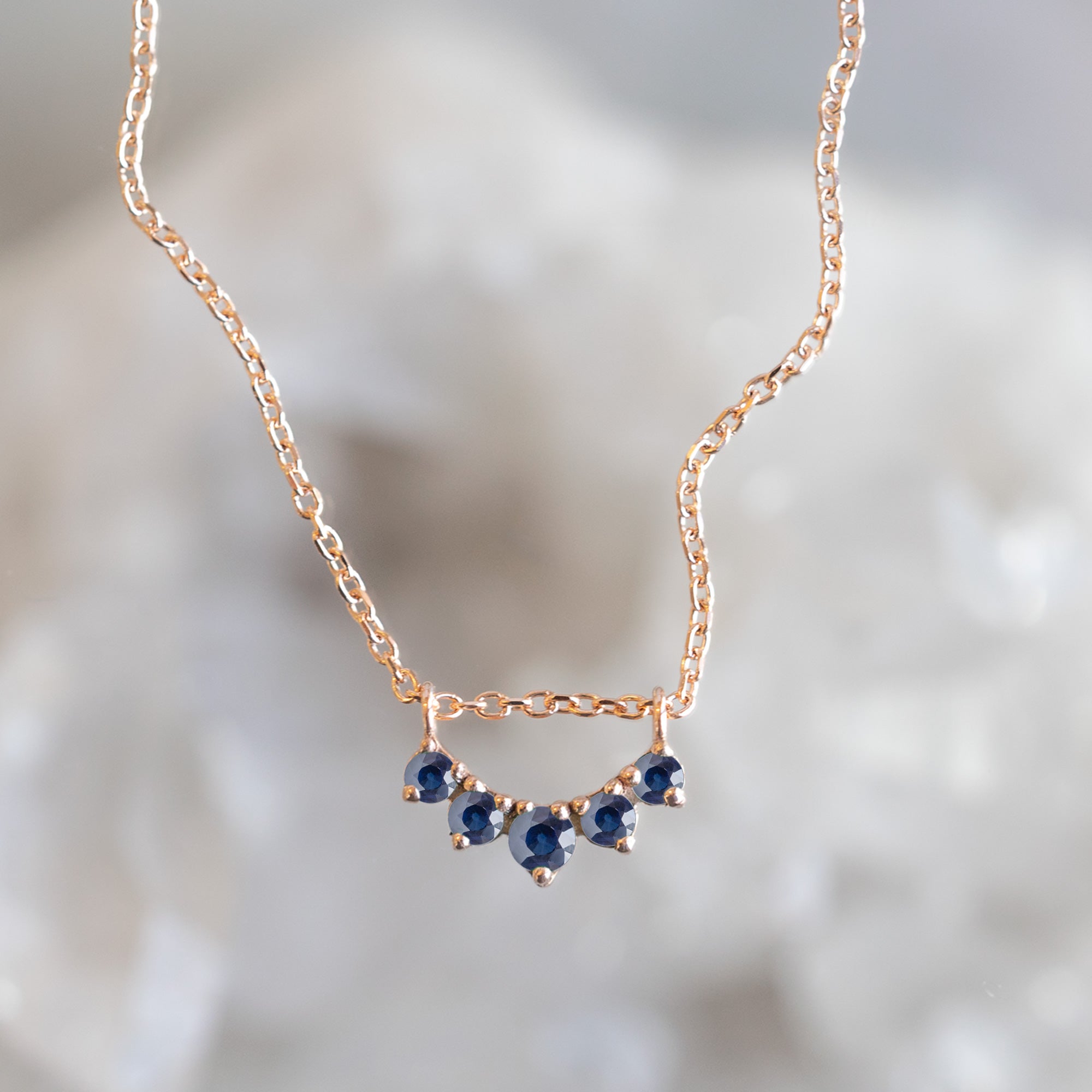 Alexis Russell Necklaces Blue Sapphire Gemstone Sunburst Necklace | Yellow, Rose or White Gold