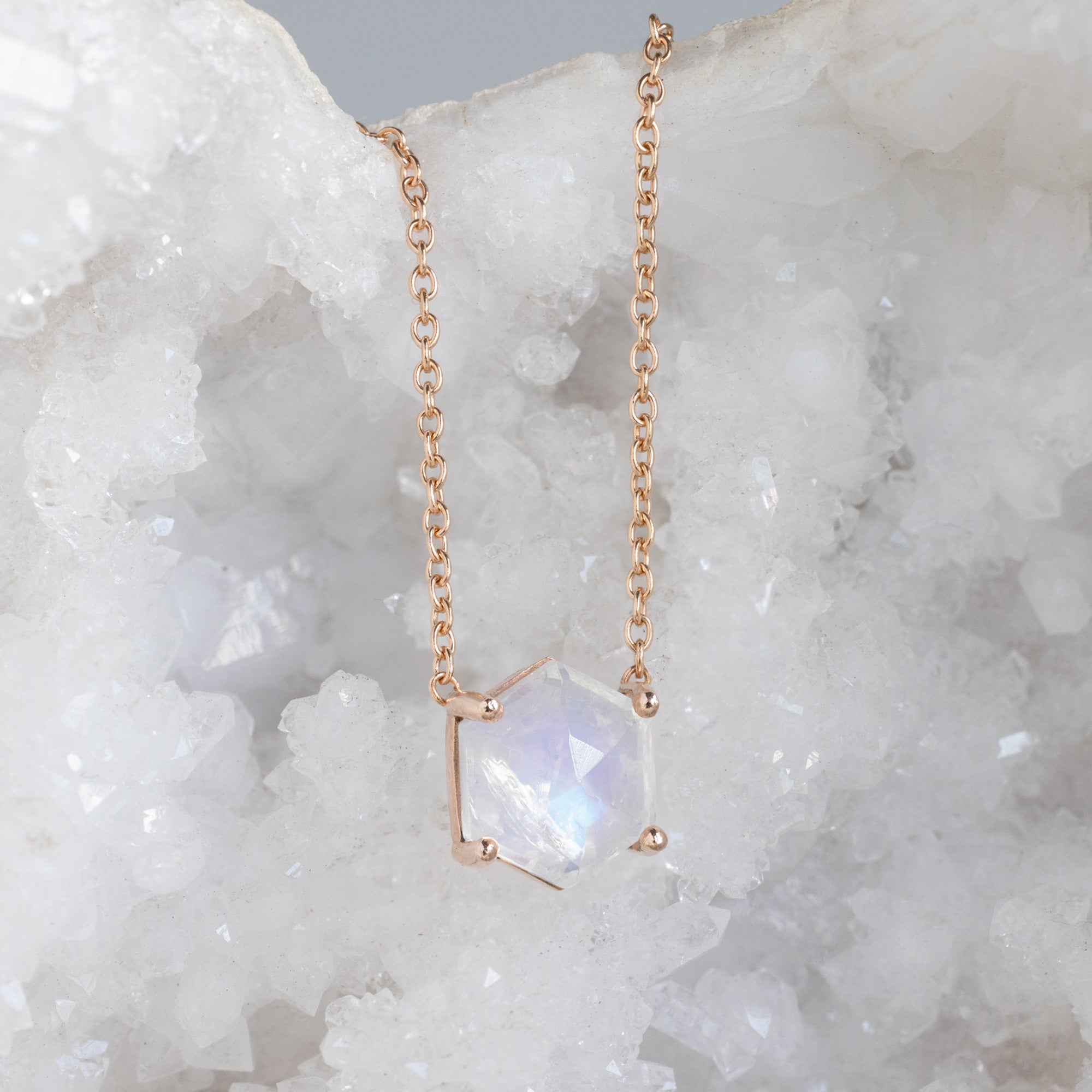 Alexis Russell Necklaces The Hexagon Moonstone Necklace | Yellow, Rose or Sterling Silver