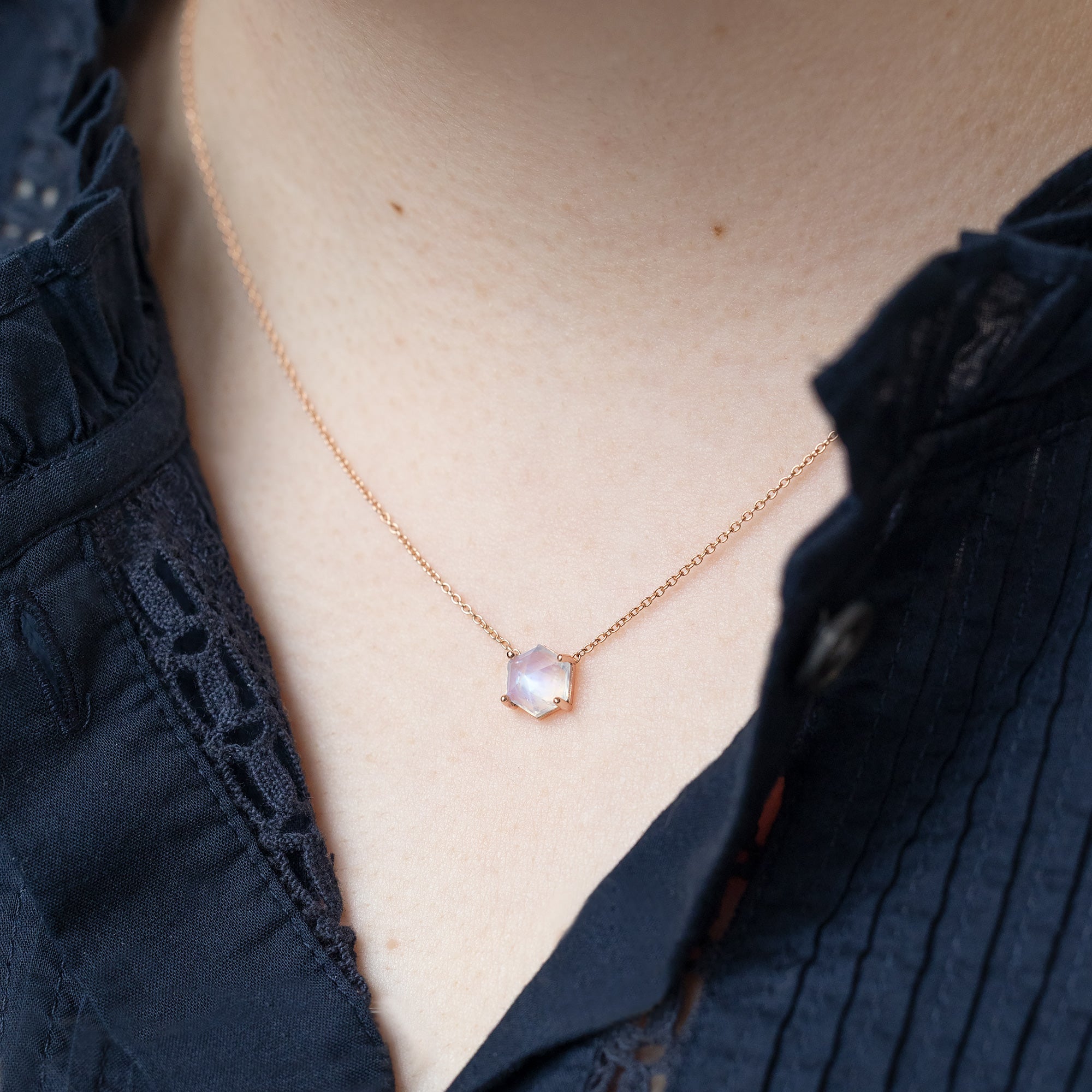 Alexis Russell Necklaces The Hexagon Moonstone Necklace | Yellow, Rose or Sterling Silver