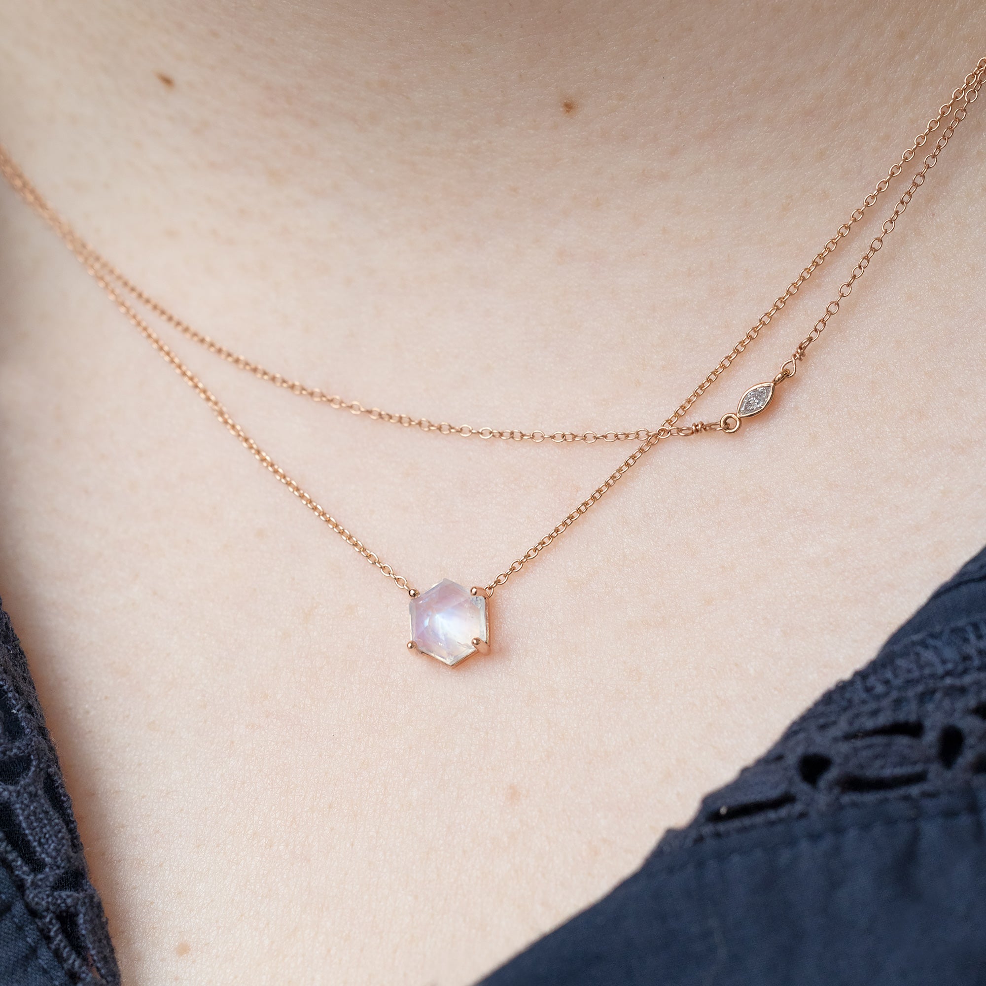 Alexis Russell Necklaces The Hexagon Moonstone Necklace | Yellow, Rose or Sterling Silver