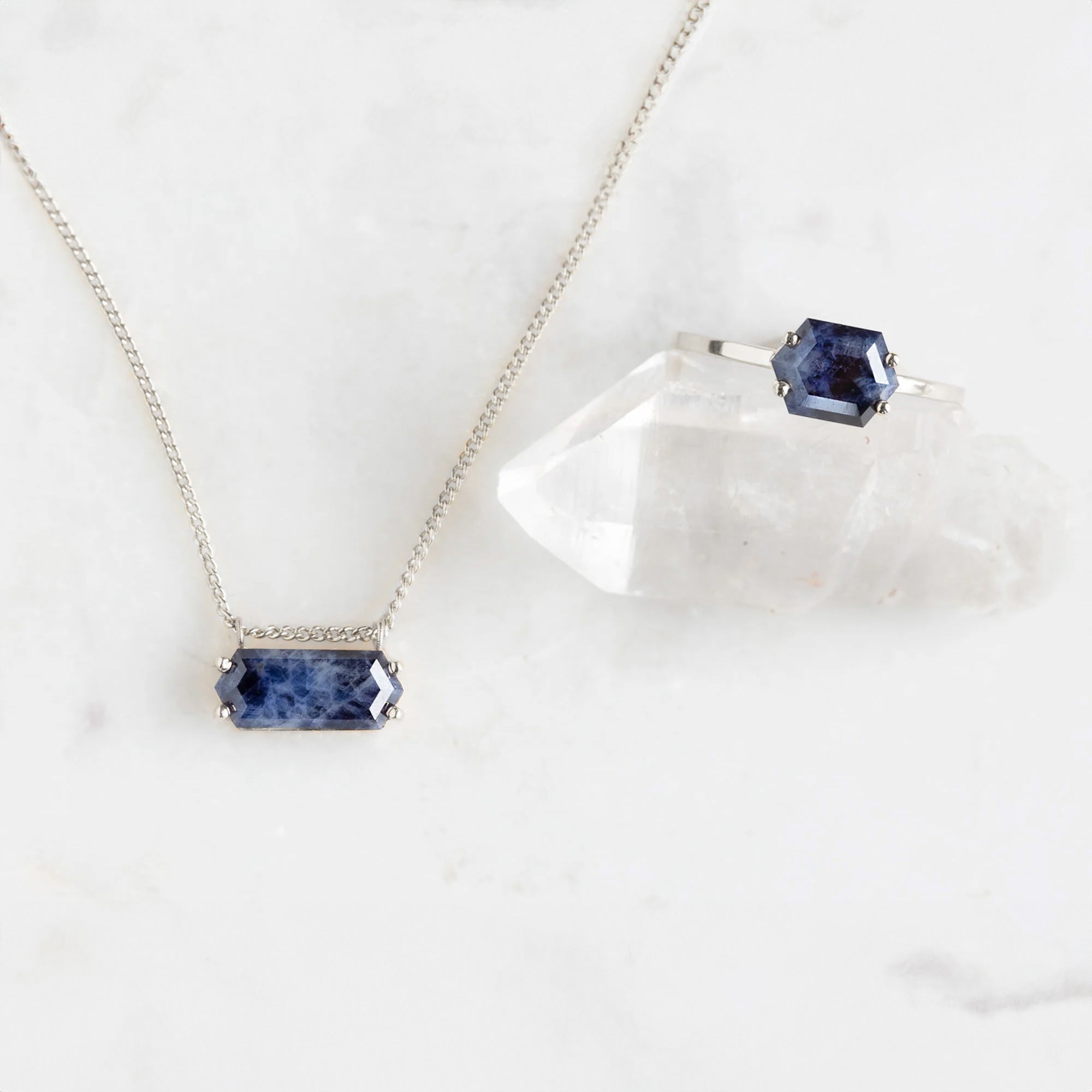 Alexis Russell Necklaces The Raw Sapphire Hexagon Necklace | Yellow, Rose, White or Sterling Silver