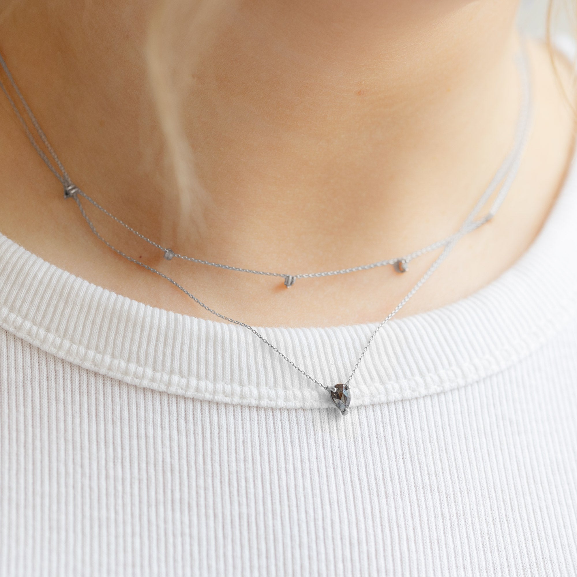 Alexis Russell Necklaces The Galaxy Salt and Pepper Diamond Drop Necklace | Yellow, Rose or White Gold