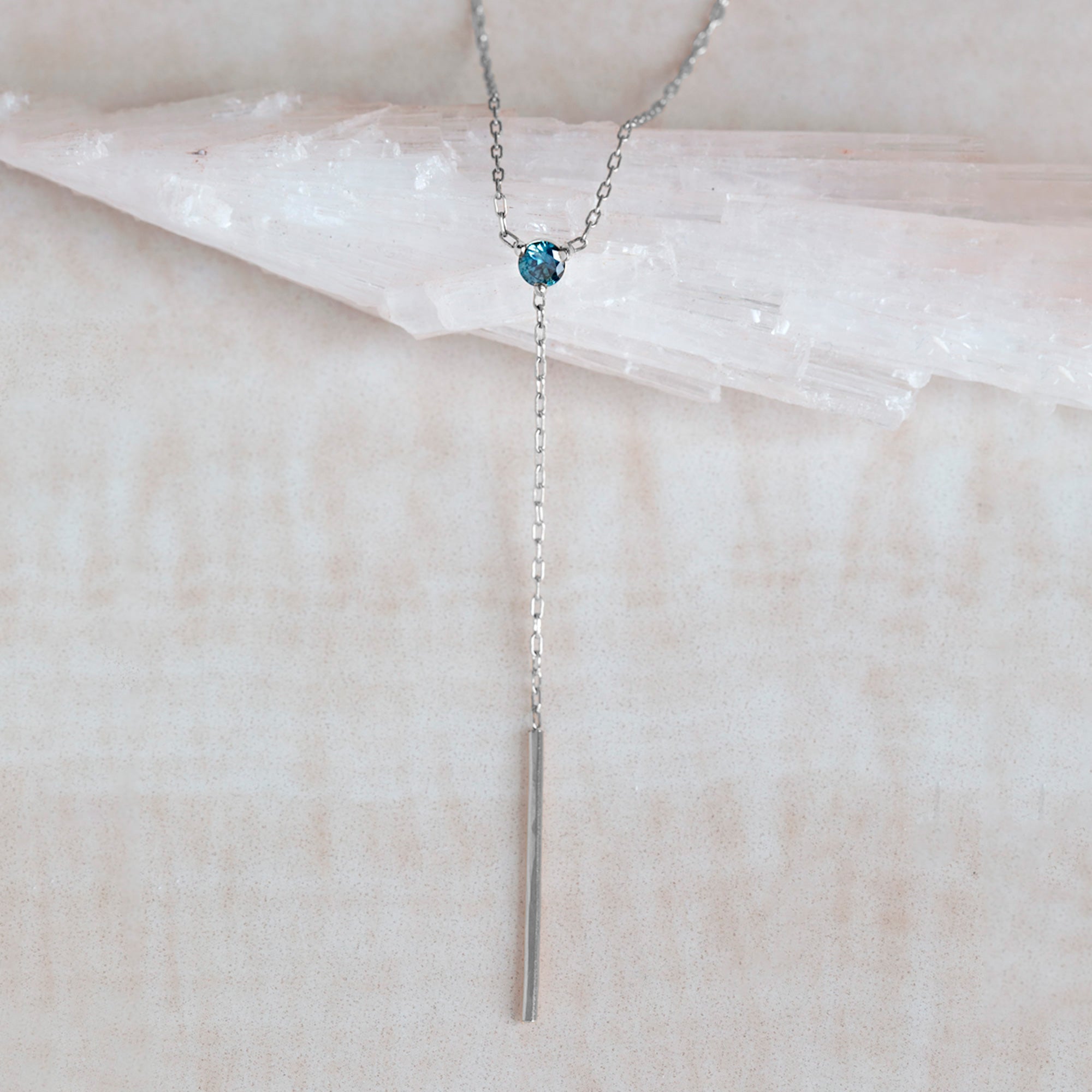 Alexis Russell Necklaces The Blue Montana Sapphire Gemstone Lariat Necklace | White Gold