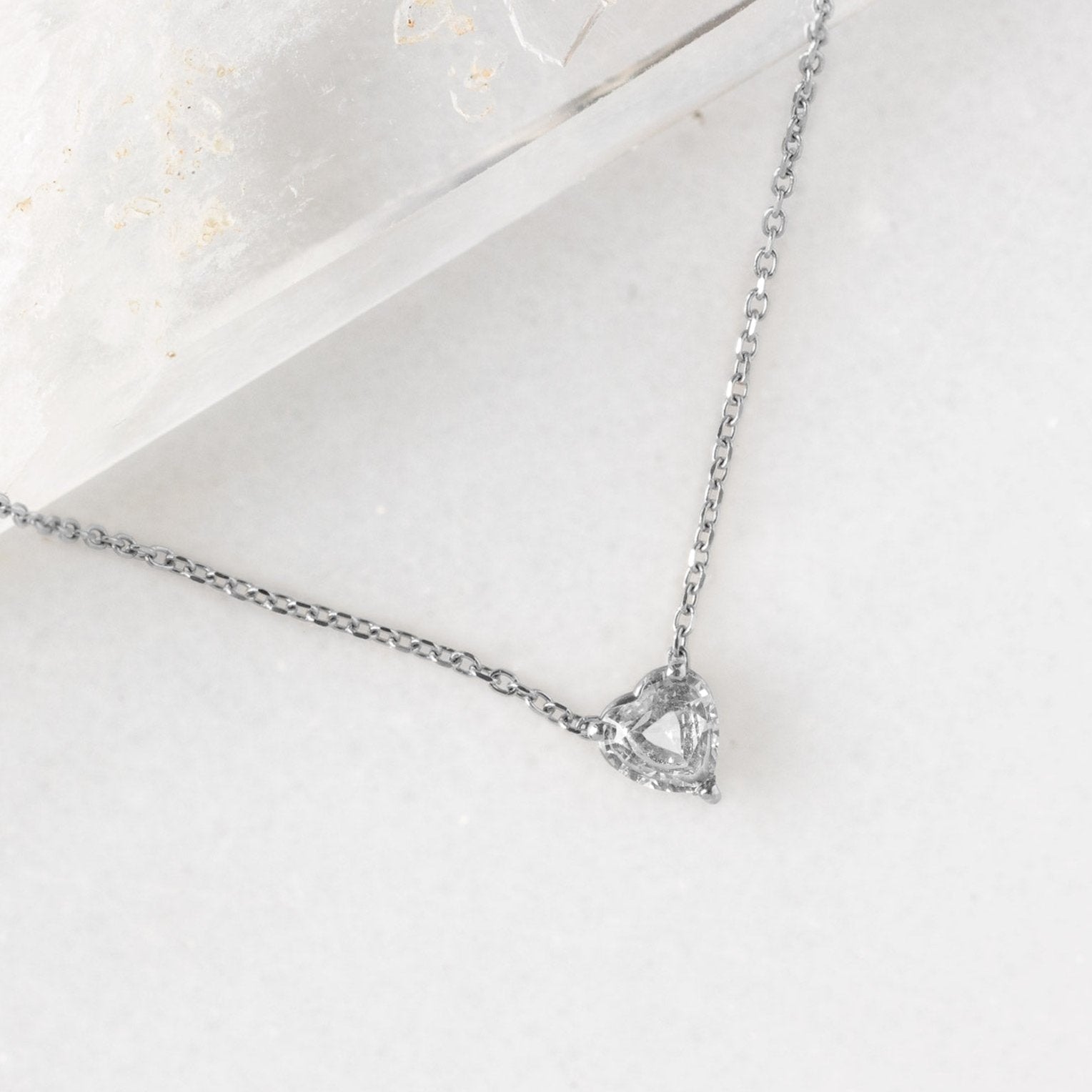Alexis Russell Necklaces The White Sapphire Gemstone Heart Necklace | White Gold