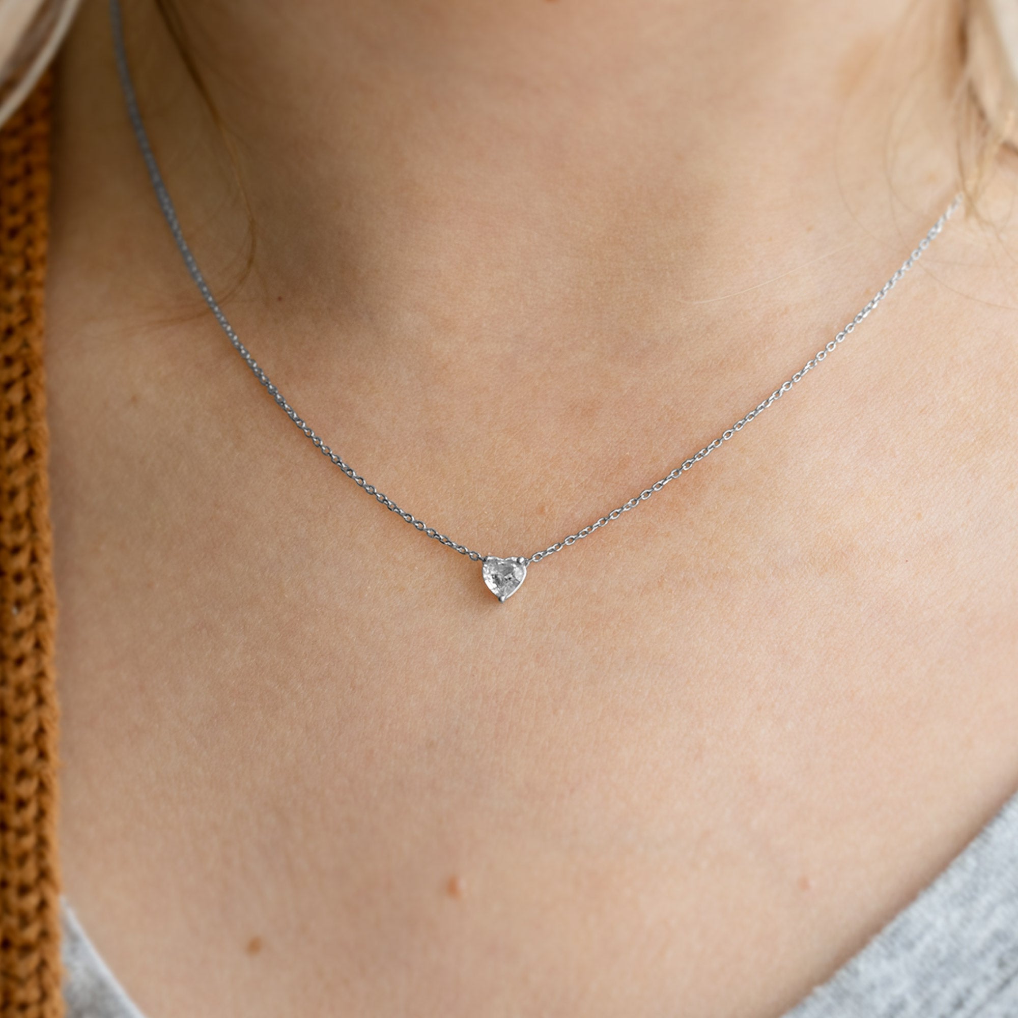 Alexis Russell Necklaces The White Sapphire Gemstone Heart Necklace | White Gold