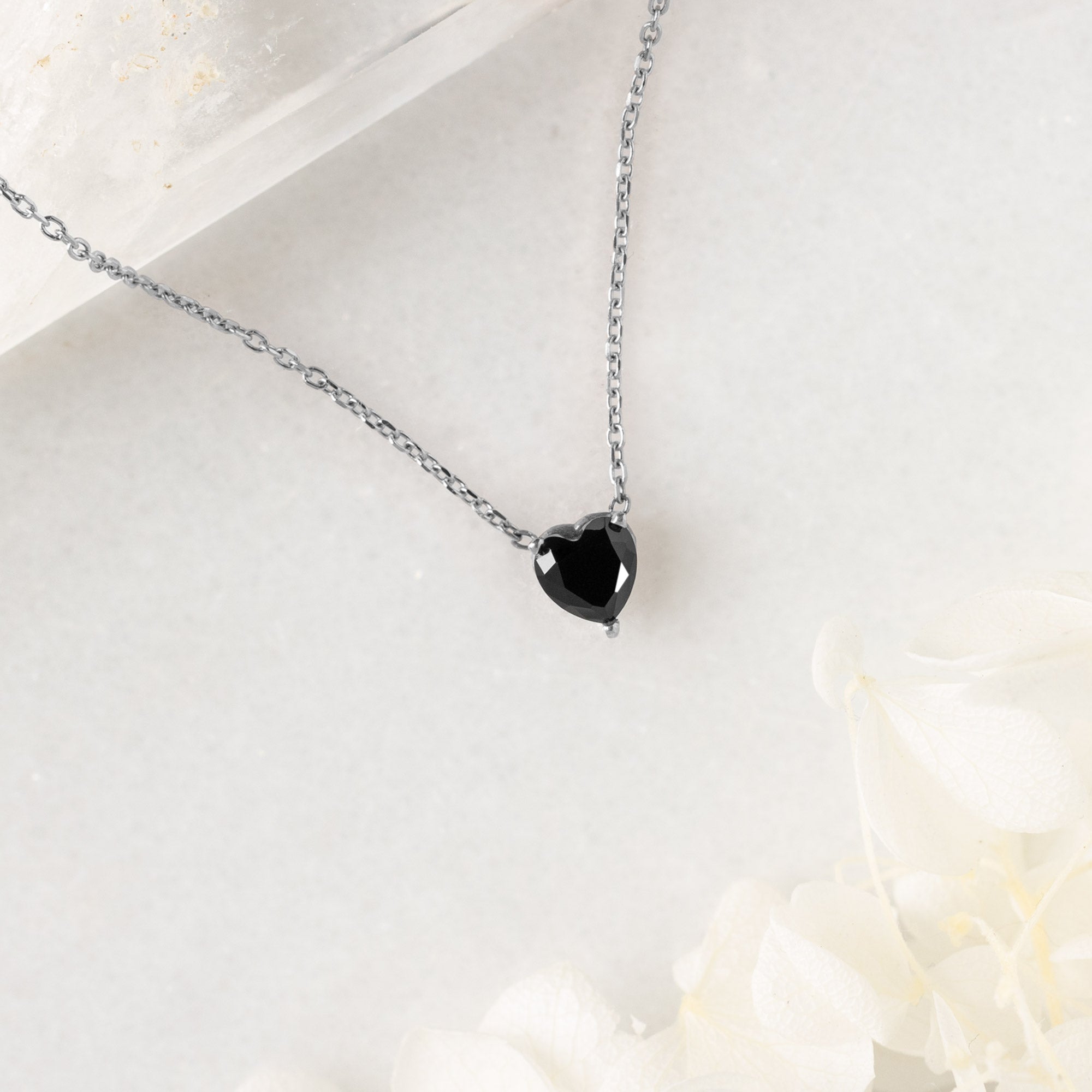 Alexis Russell Necklaces The Black Onyx Gemstone Heart Necklace | White Gold