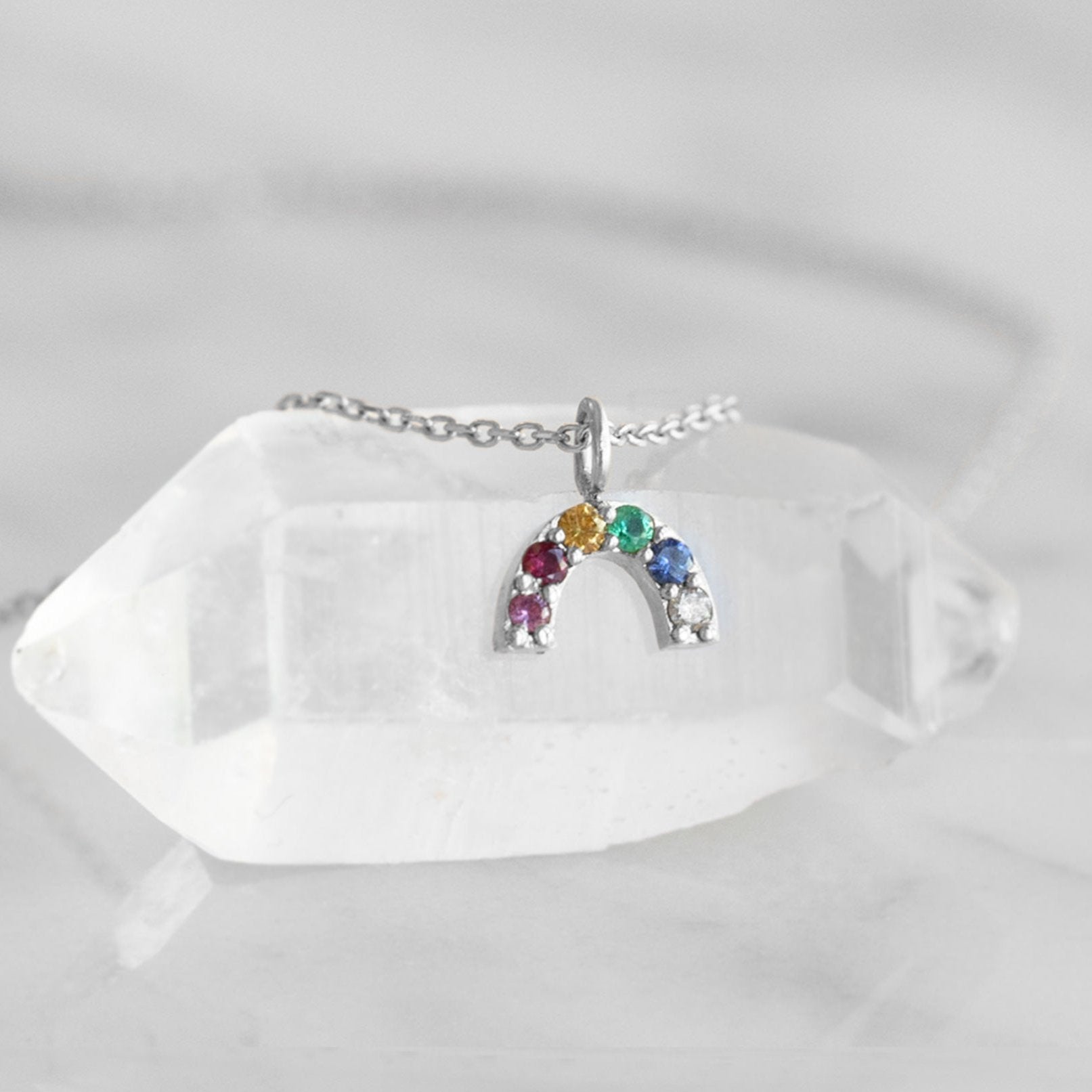 Alexis Russell Necklaces The Rainbow Sapphire Charm Necklace | Yellow, Rose or White Gold