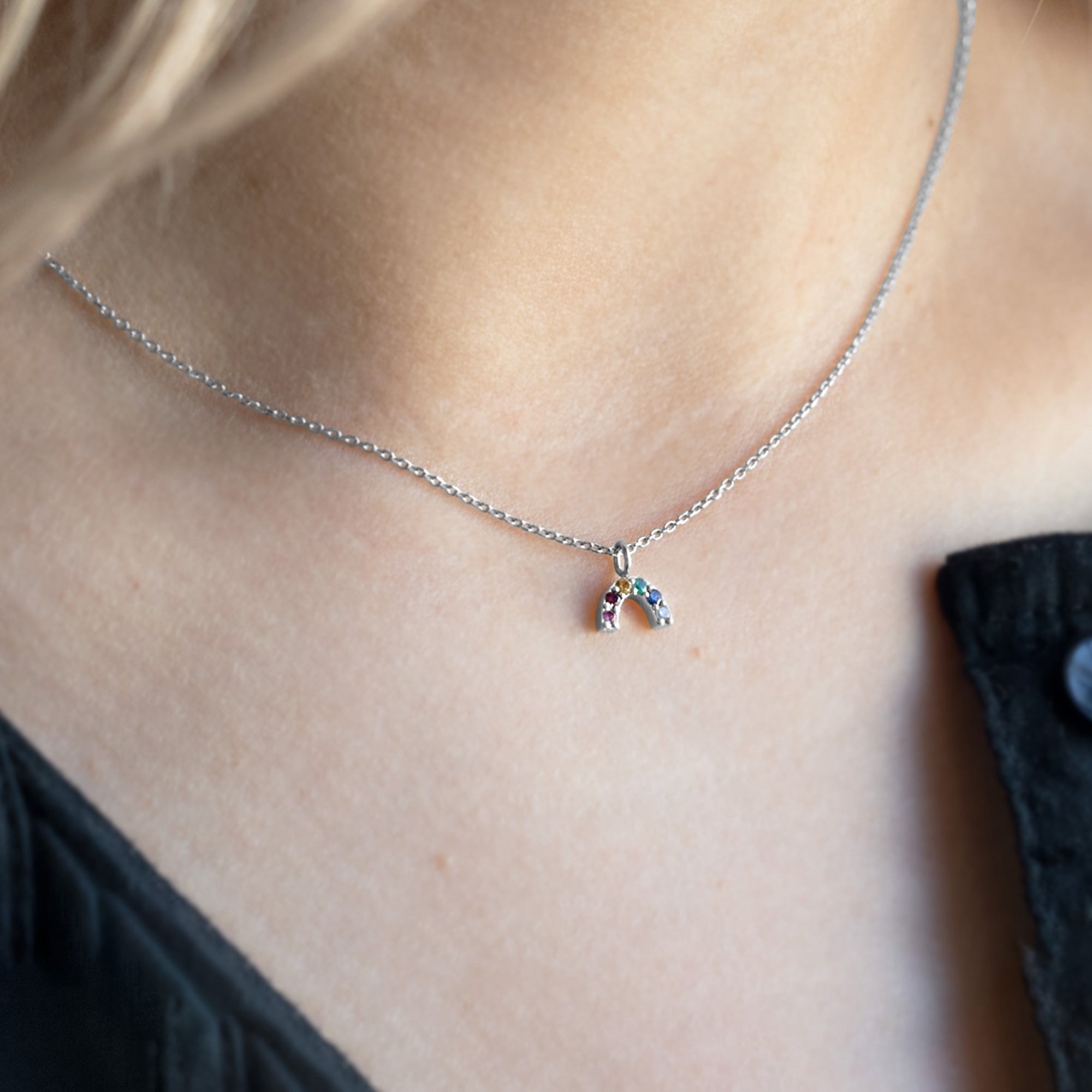 Alexis Russell Necklaces The Rainbow Sapphire Charm Necklace | Yellow, Rose or White Gold