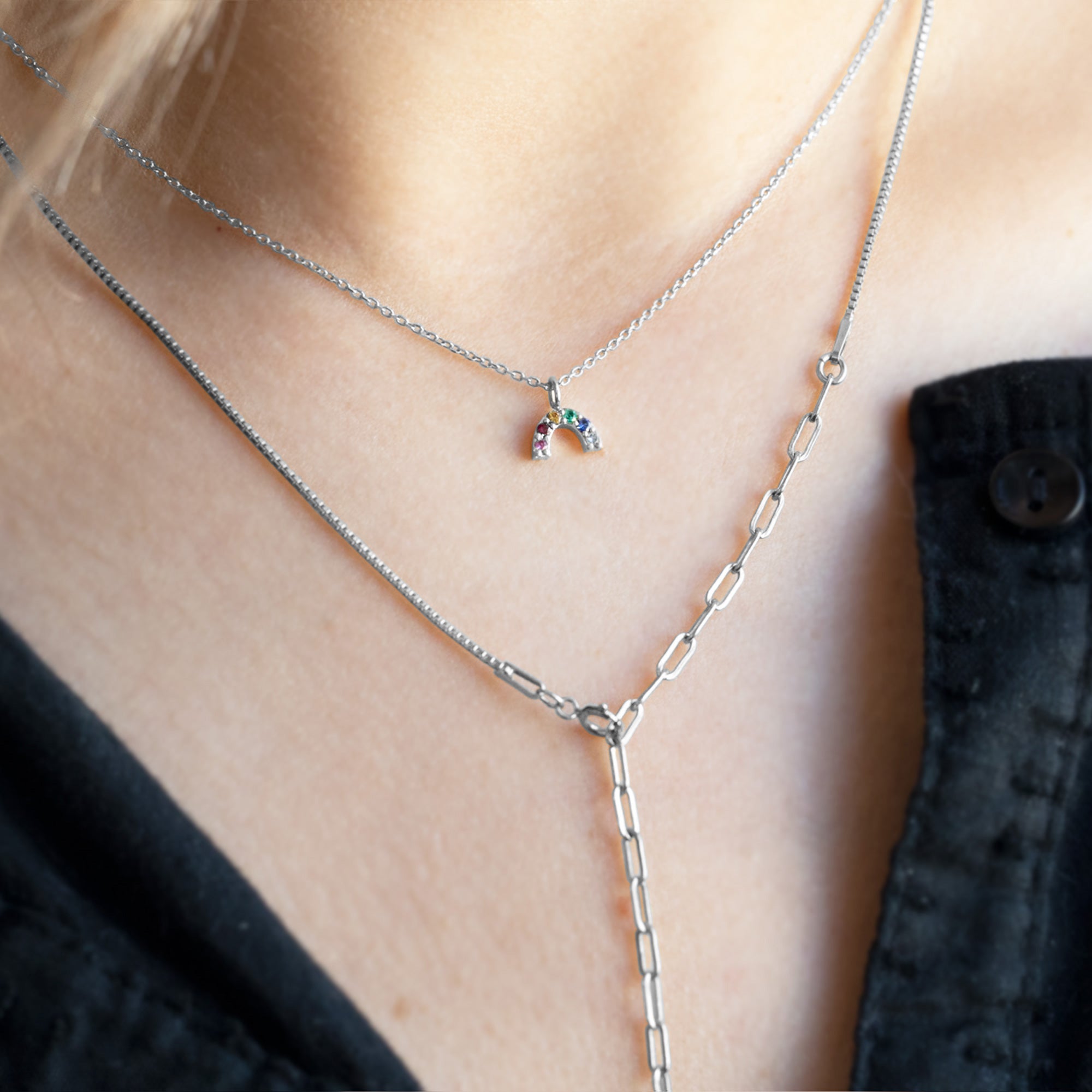 Alexis Russell Necklaces The Rainbow Sapphire Charm Necklace | Yellow, Rose or White Gold
