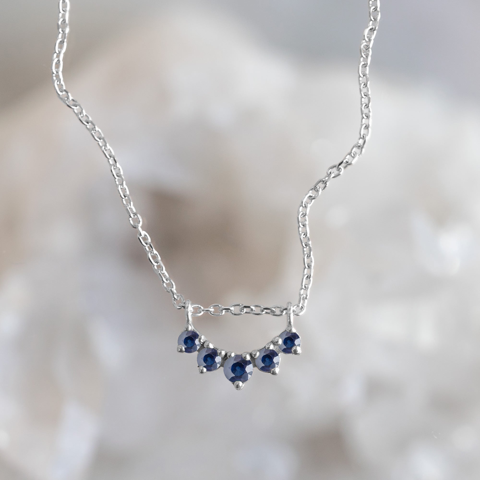 Alexis Russell Necklaces Blue Sapphire Gemstone Sunburst Necklace | Yellow, Rose or White Gold