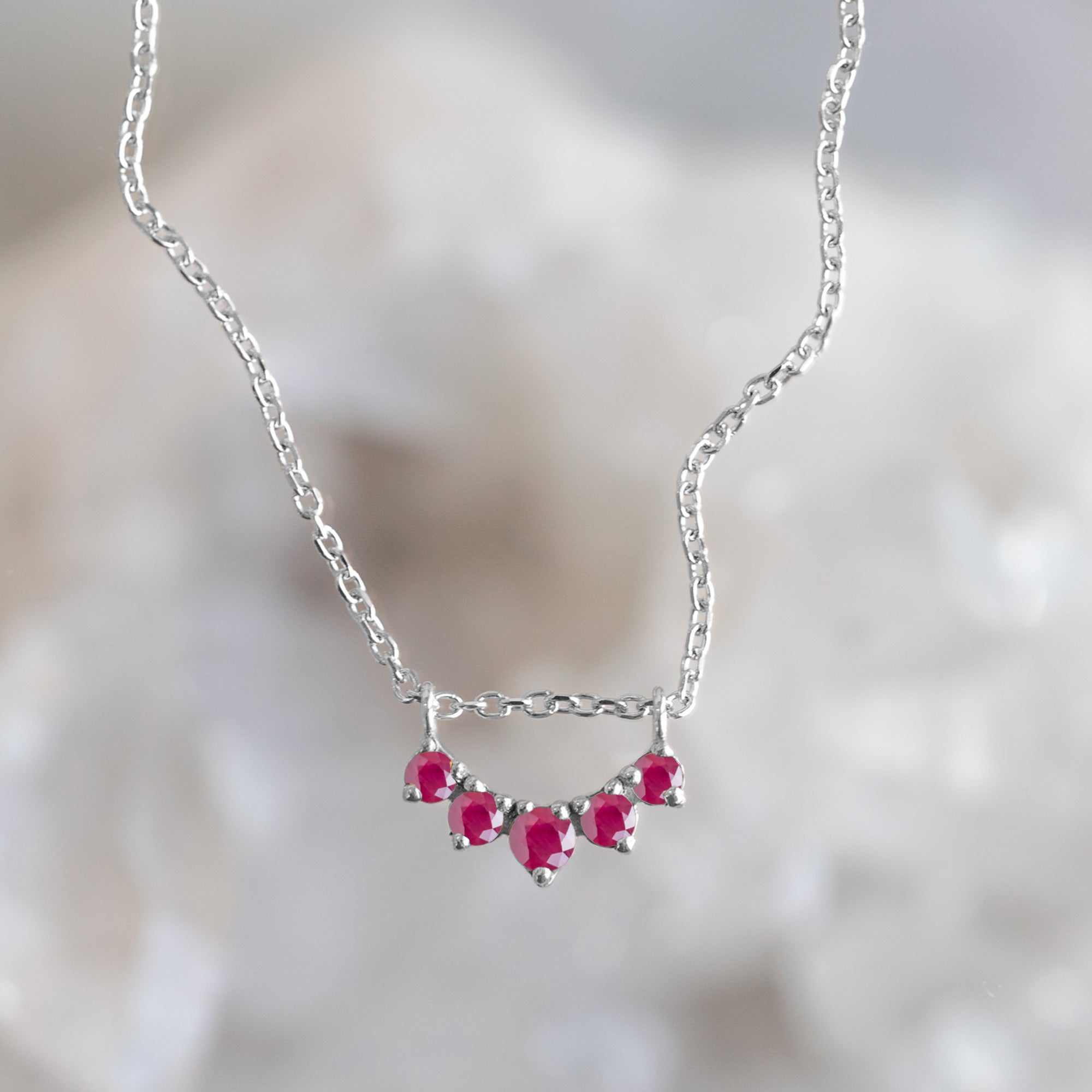 Alexis Russell Necklaces Custom Ruby Gemstone Sunburst Necklace | White Gold