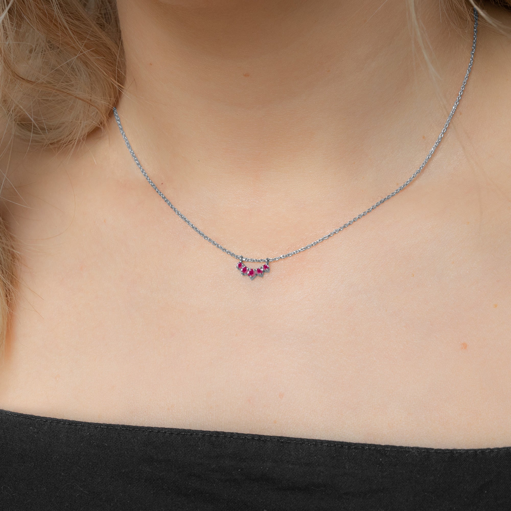 Alexis Russell Necklaces Custom Ruby Gemstone Sunburst Necklace | White Gold