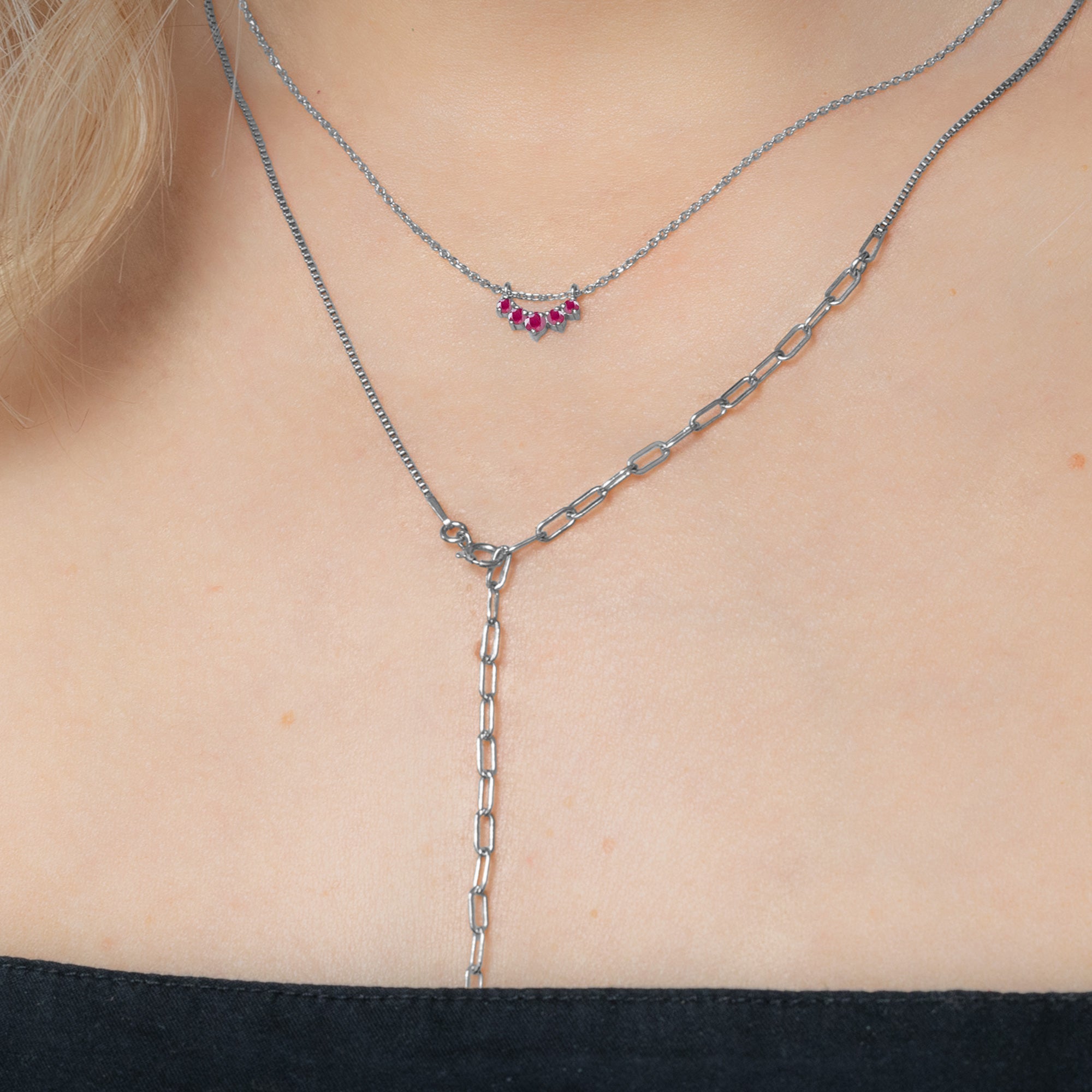 Alexis Russell Necklaces Custom Ruby Gemstone Sunburst Necklace | White Gold