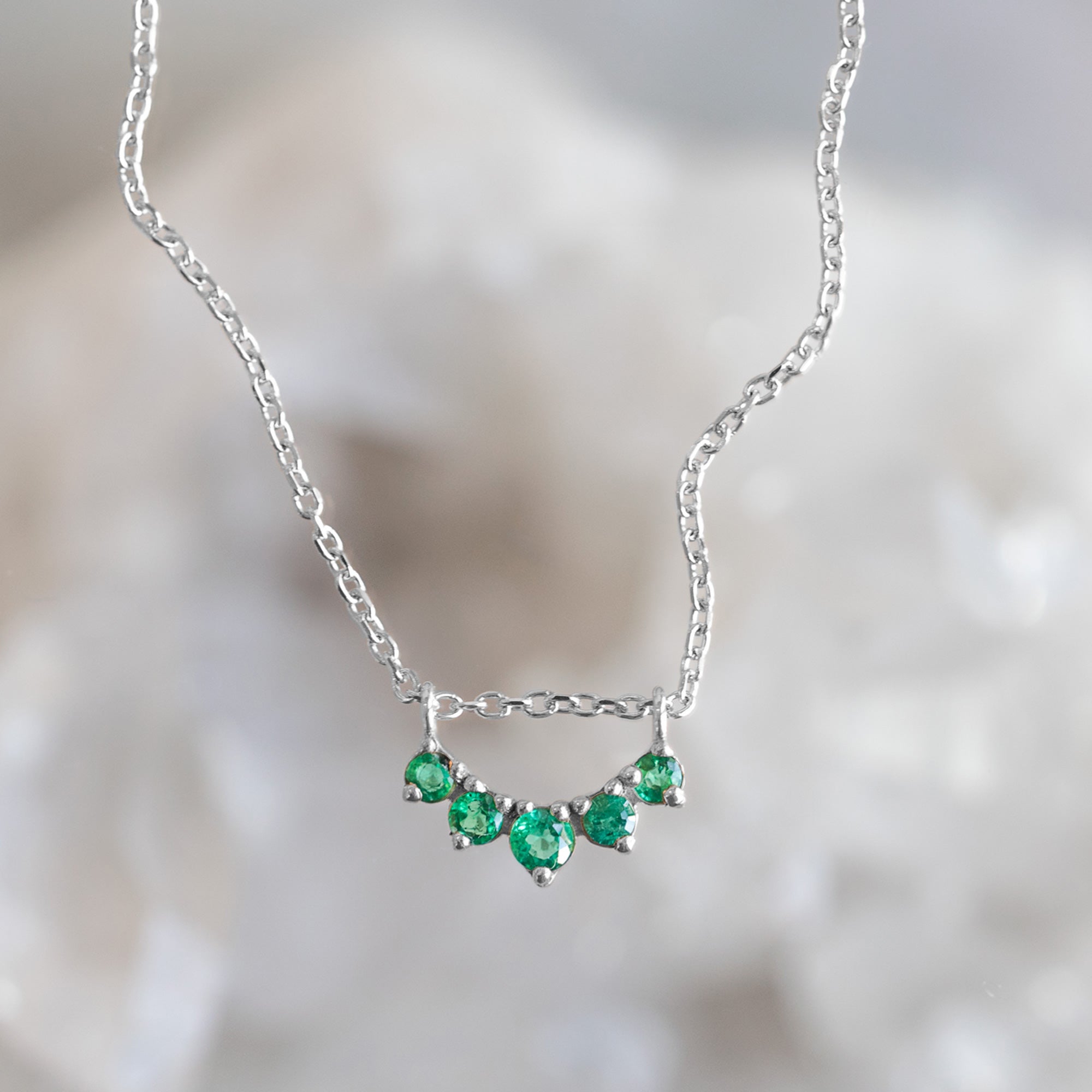 Alexis Russell Necklaces Custom Emerald Gemstone Sunburst Necklace | White Gold