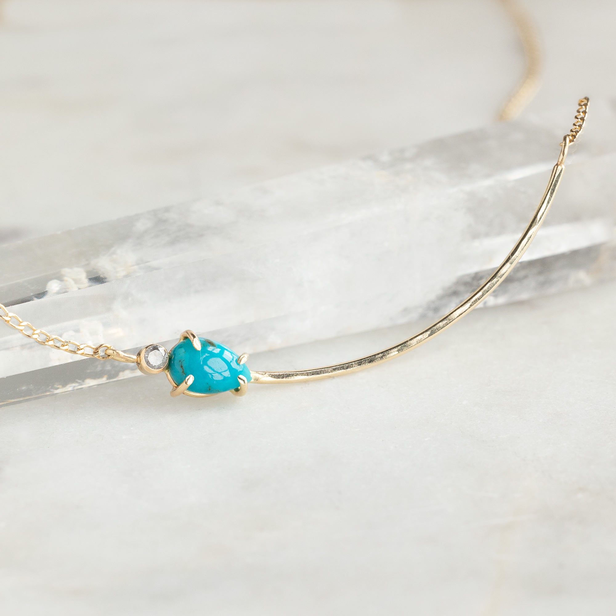 Alexis Russell Necklaces The Asymmetrical Turquoise + Diamond Necklace | Yellow Gold or Sterling Silver