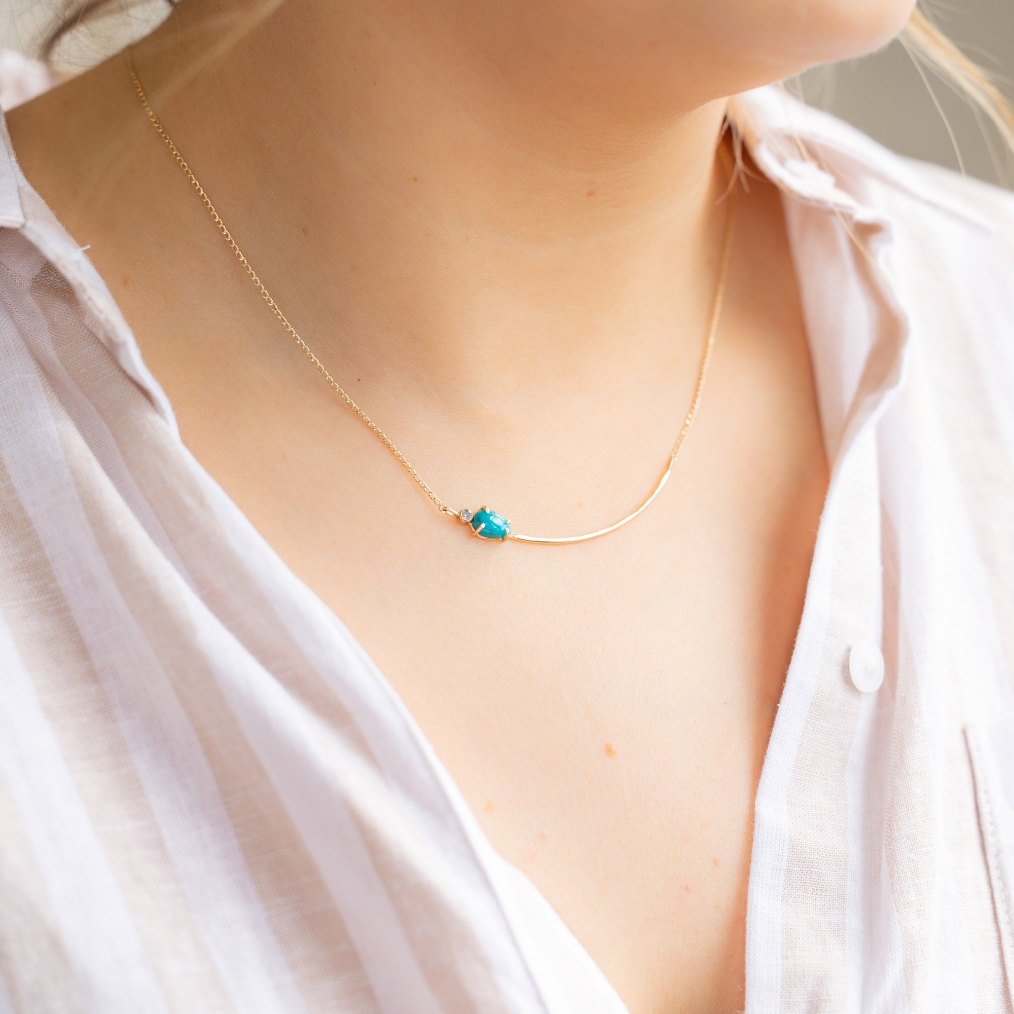 Alexis Russell Necklaces The Asymmetrical Turquoise + Diamond Necklace | Yellow Gold or Sterling Silver