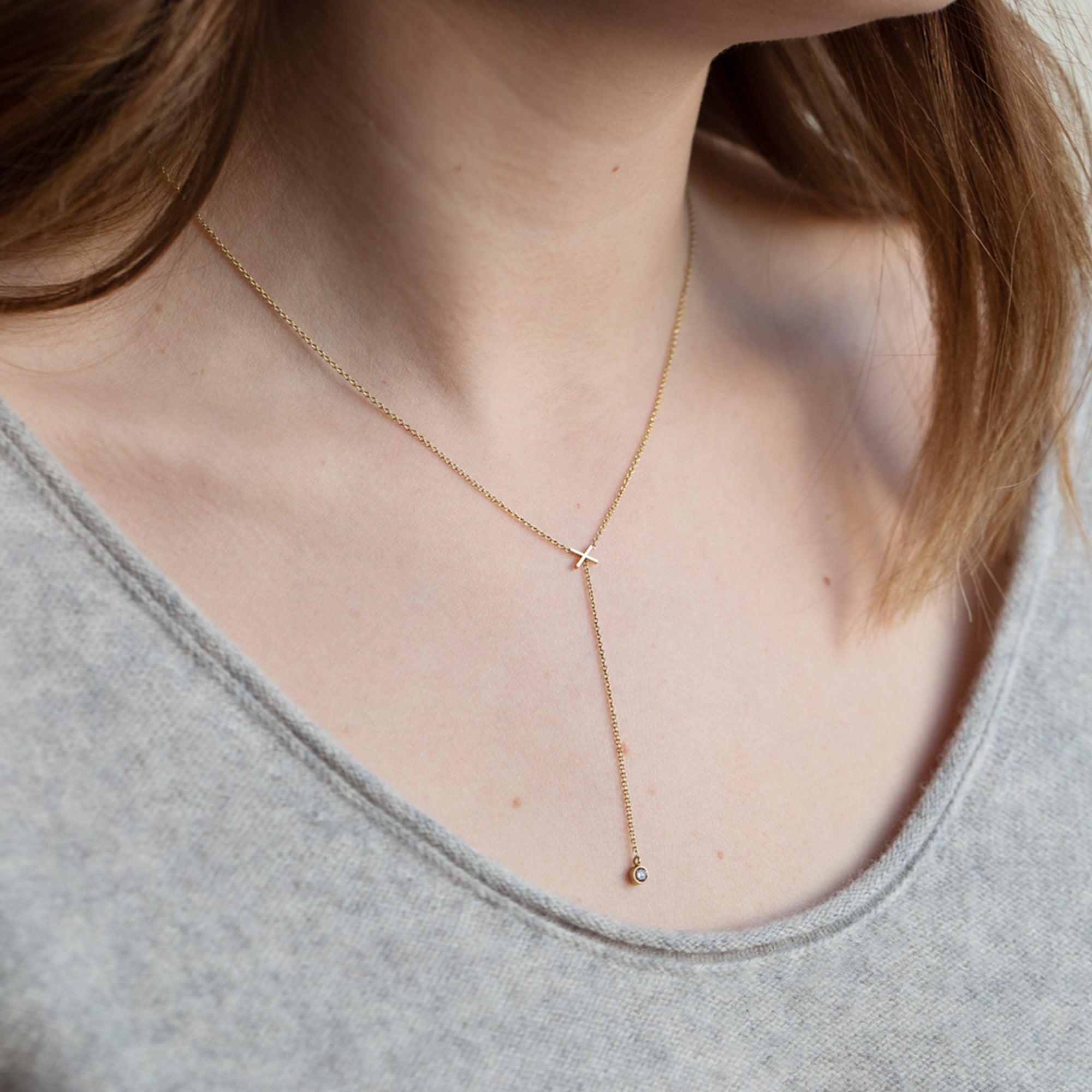 Alexis Russell Necklaces The XO' Salt and Pepper Diamond Lariat Necklace | Yellow, Rose or Sterling Silver