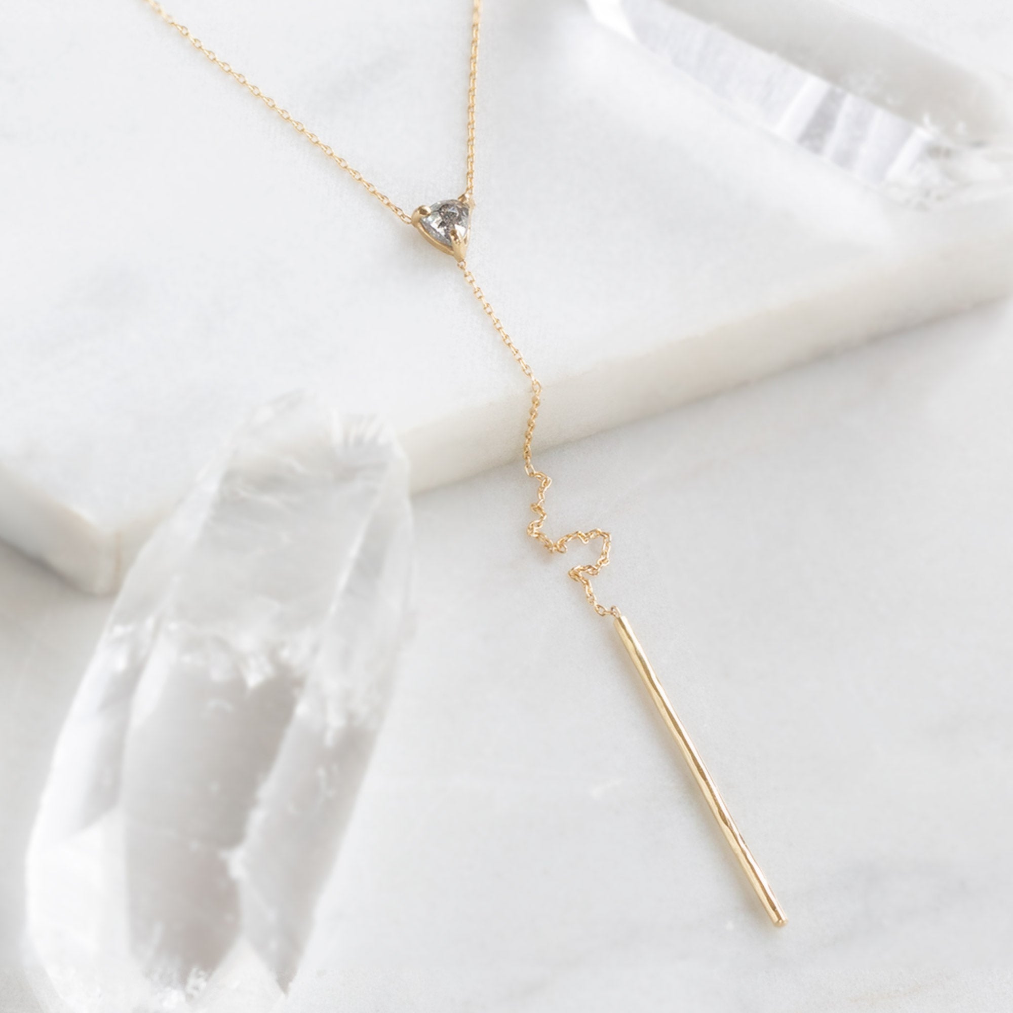 Alexis Russell Necklaces The Trillion Salt and Pepper Diamond Lariat Necklace | Yellow, Rose or White Gold