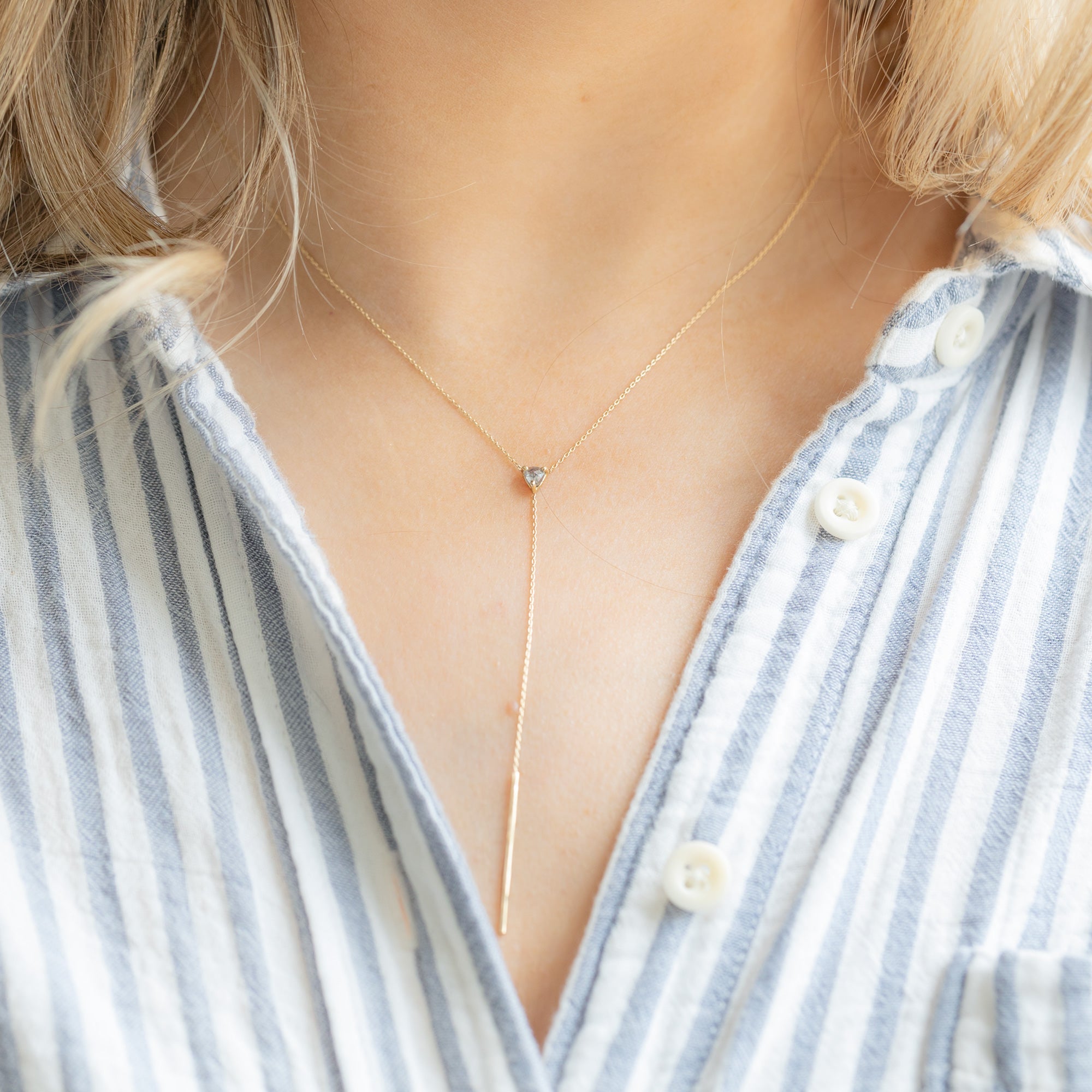 Alexis Russell Necklaces The Trillion Salt and Pepper Diamond Lariat Necklace | Yellow, Rose or White Gold