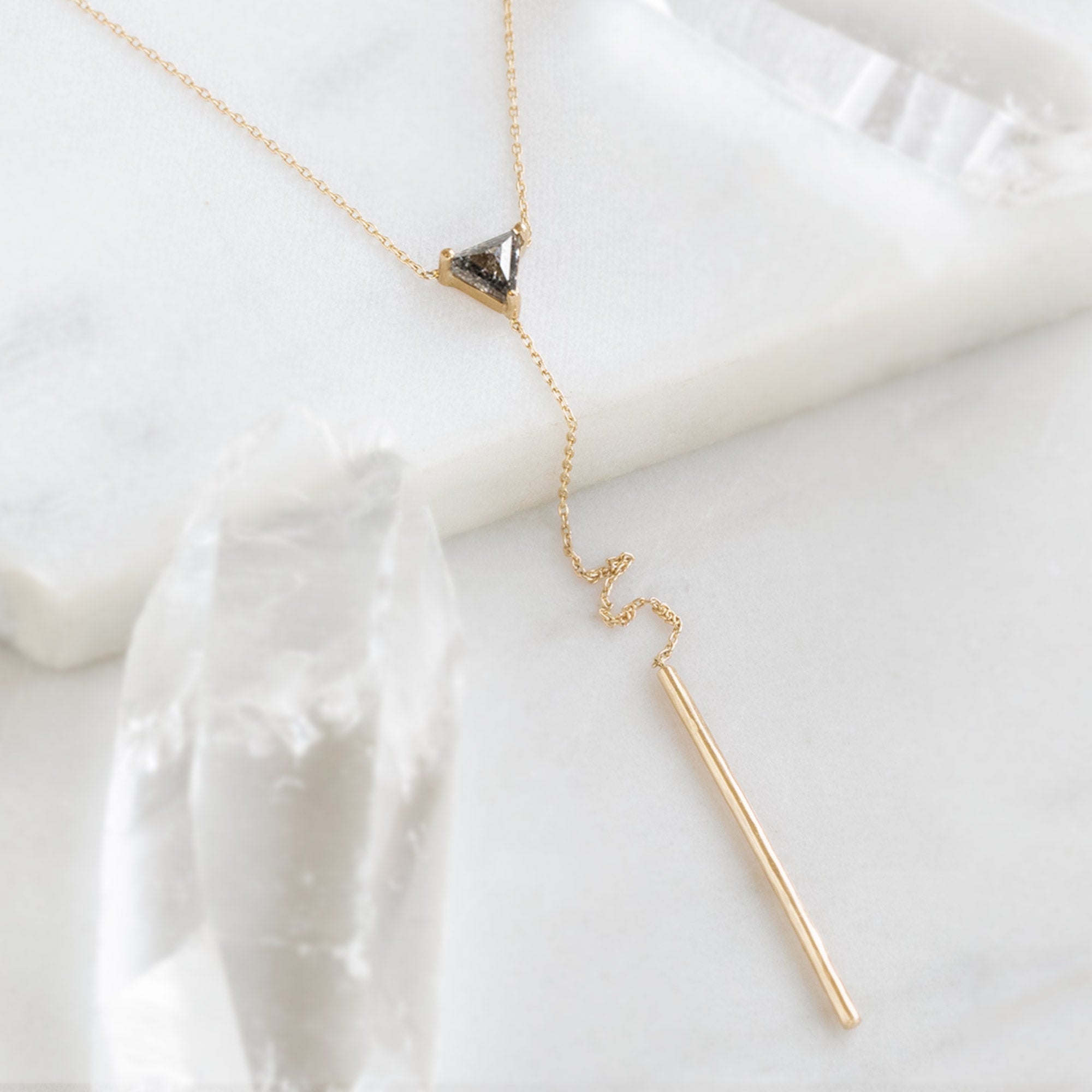 Alexis Russell Necklaces The Trillion Black Diamond Lariat Necklace | Yellow Gold