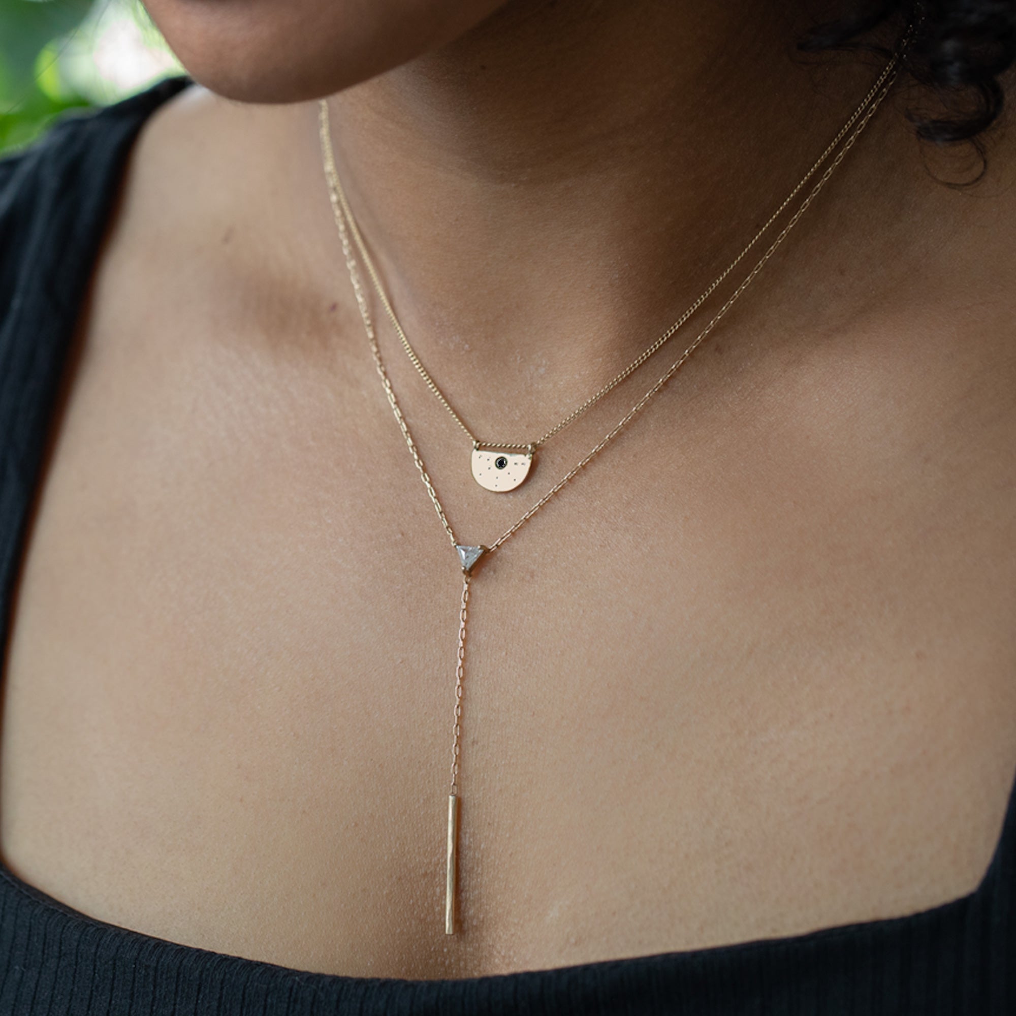 Alexis Russell Necklaces The Black Diamond Half Moon Stardust Necklace | Yellow, Rose or Sterling Silver