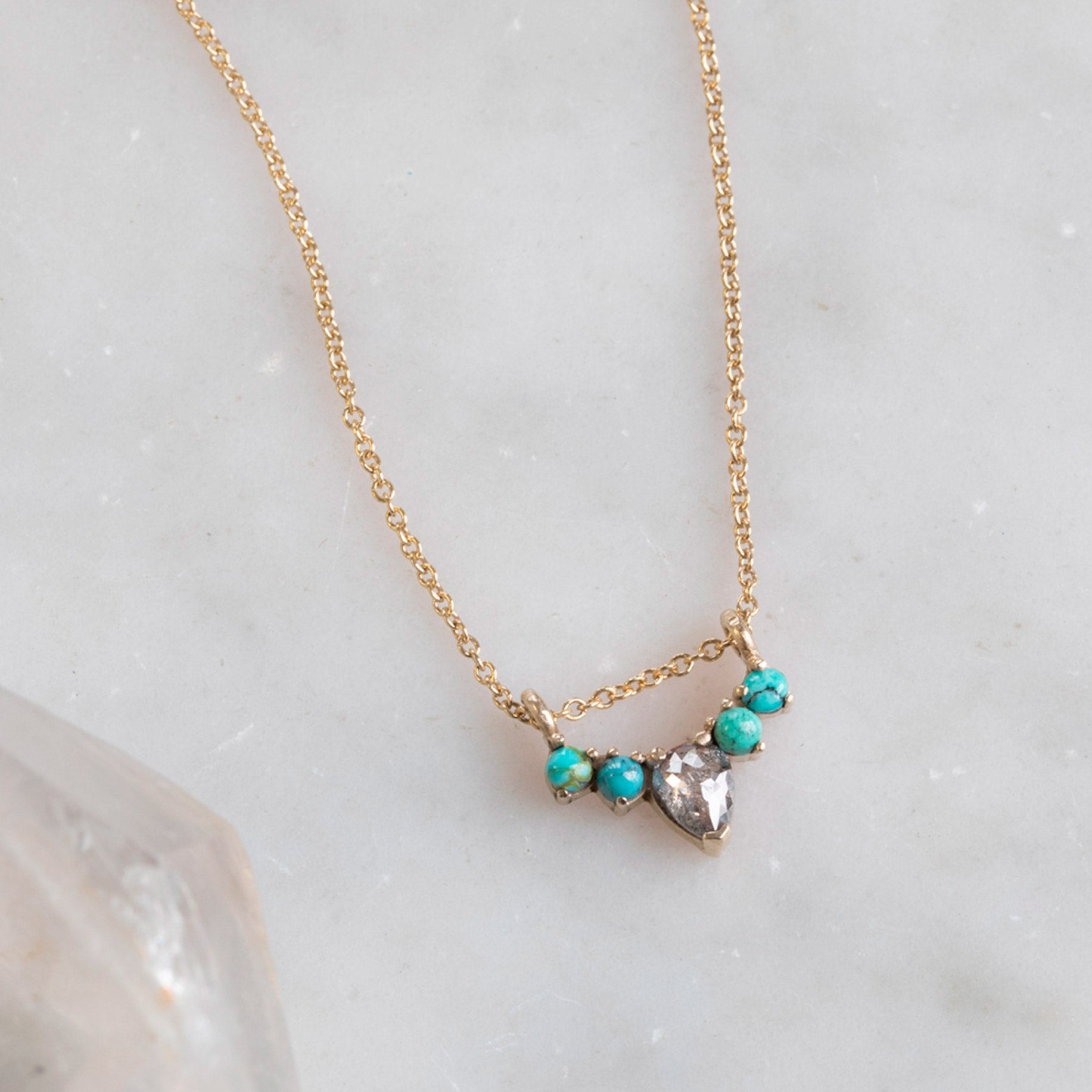 Alexis Russell Necklaces The Turquoise + Diamond Sunburst Necklace | Yellow, Rose or White Gold