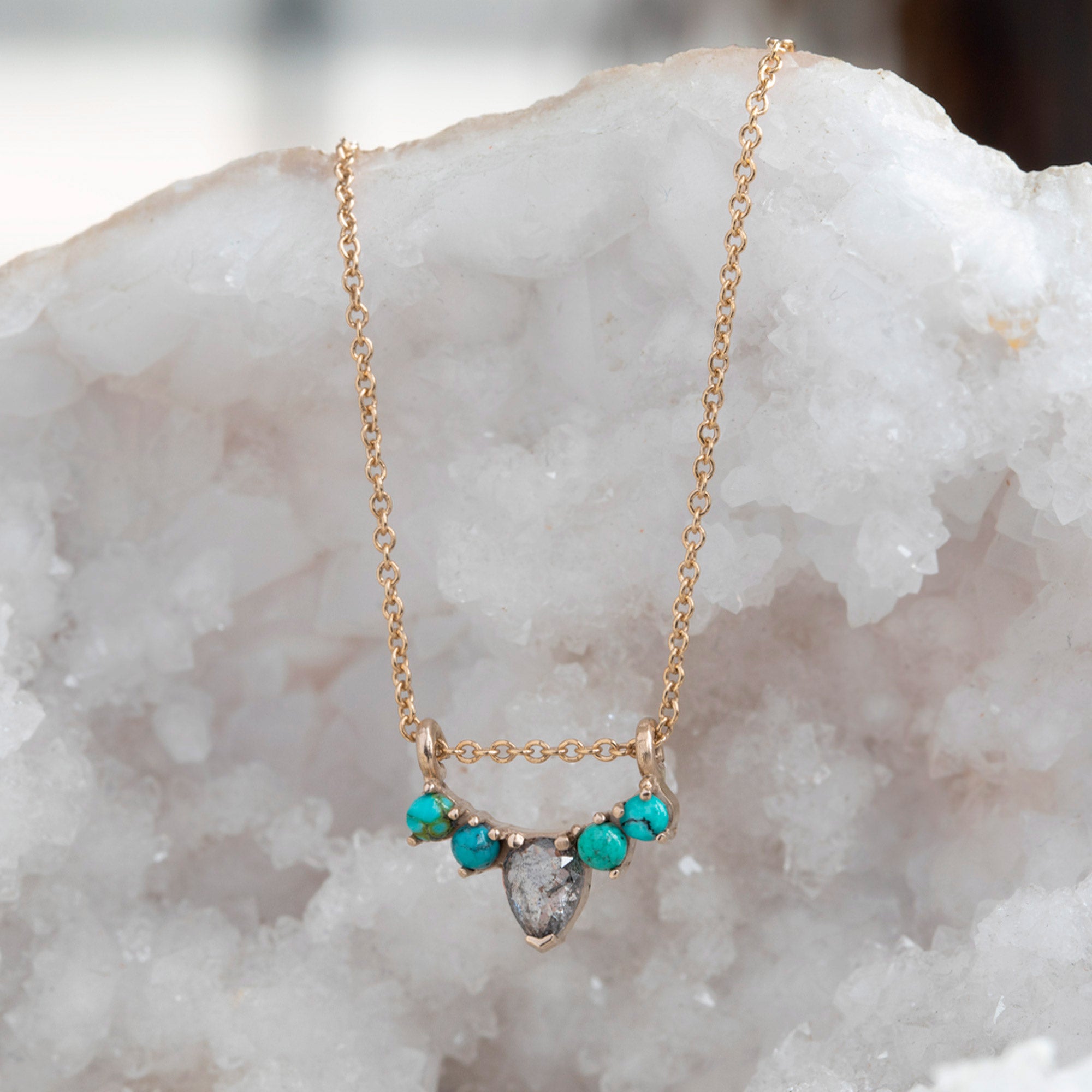 Alexis Russell Necklaces The Turquoise + Diamond Sunburst Necklace | Yellow, Rose or White Gold