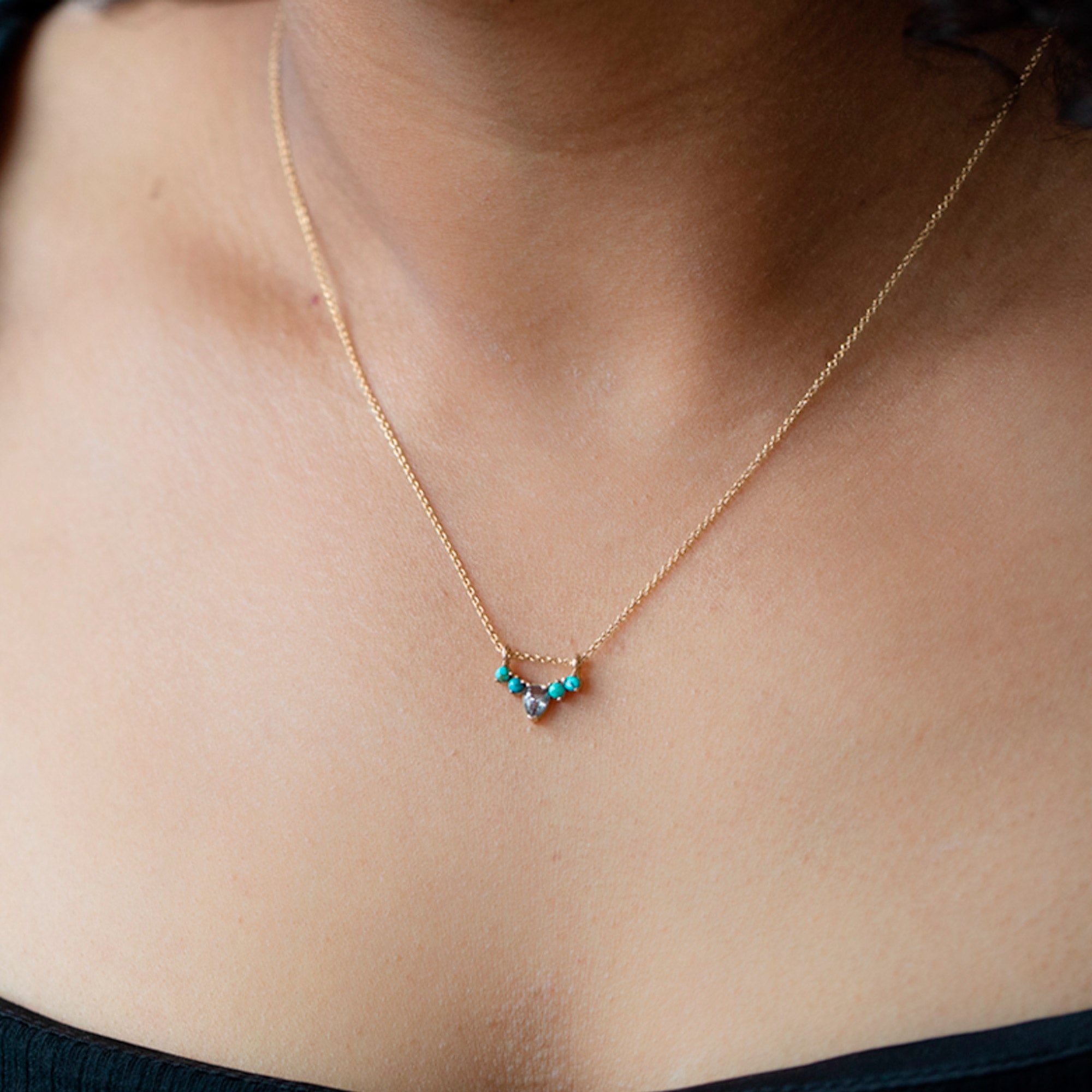 Alexis Russell Necklaces The Turquoise + Diamond Sunburst Necklace | Yellow, Rose or White Gold