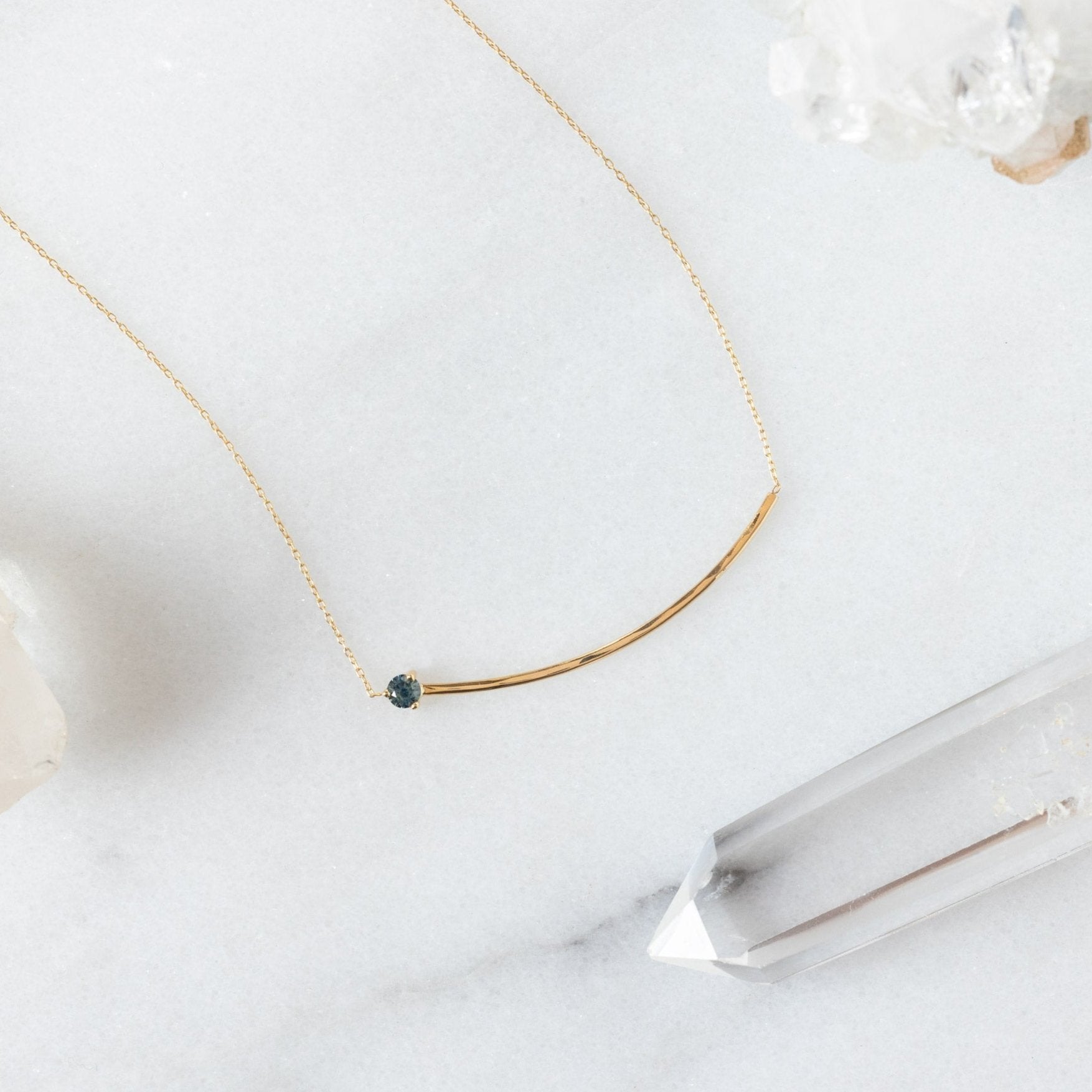 Alexis Russell Necklaces The Blue Montana Sapphire Gemstone Arc Necklace | Yellow Gold