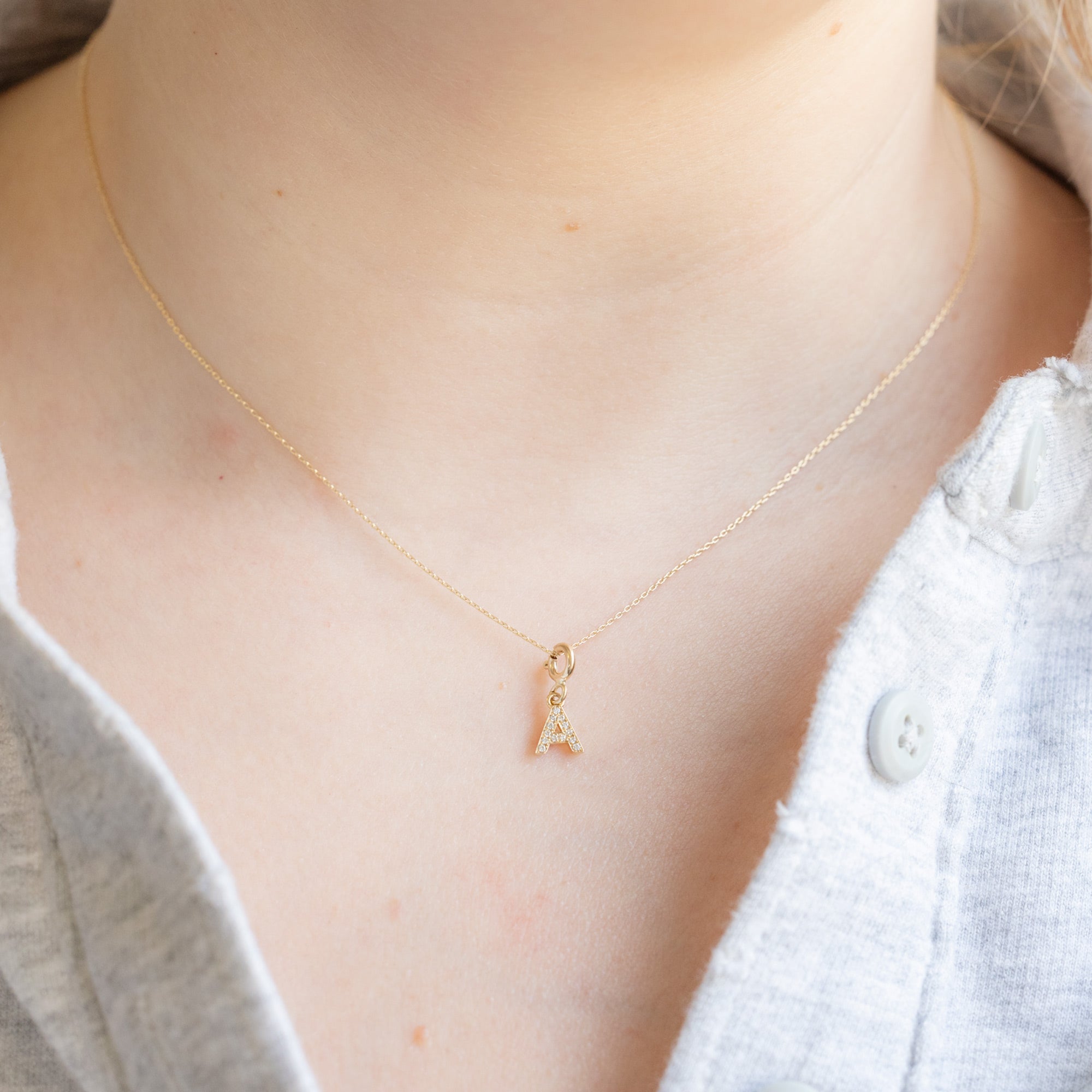 Alexis Russell Necklaces The Pavé Diamond Letter Charm Necklace | Yellow Gold