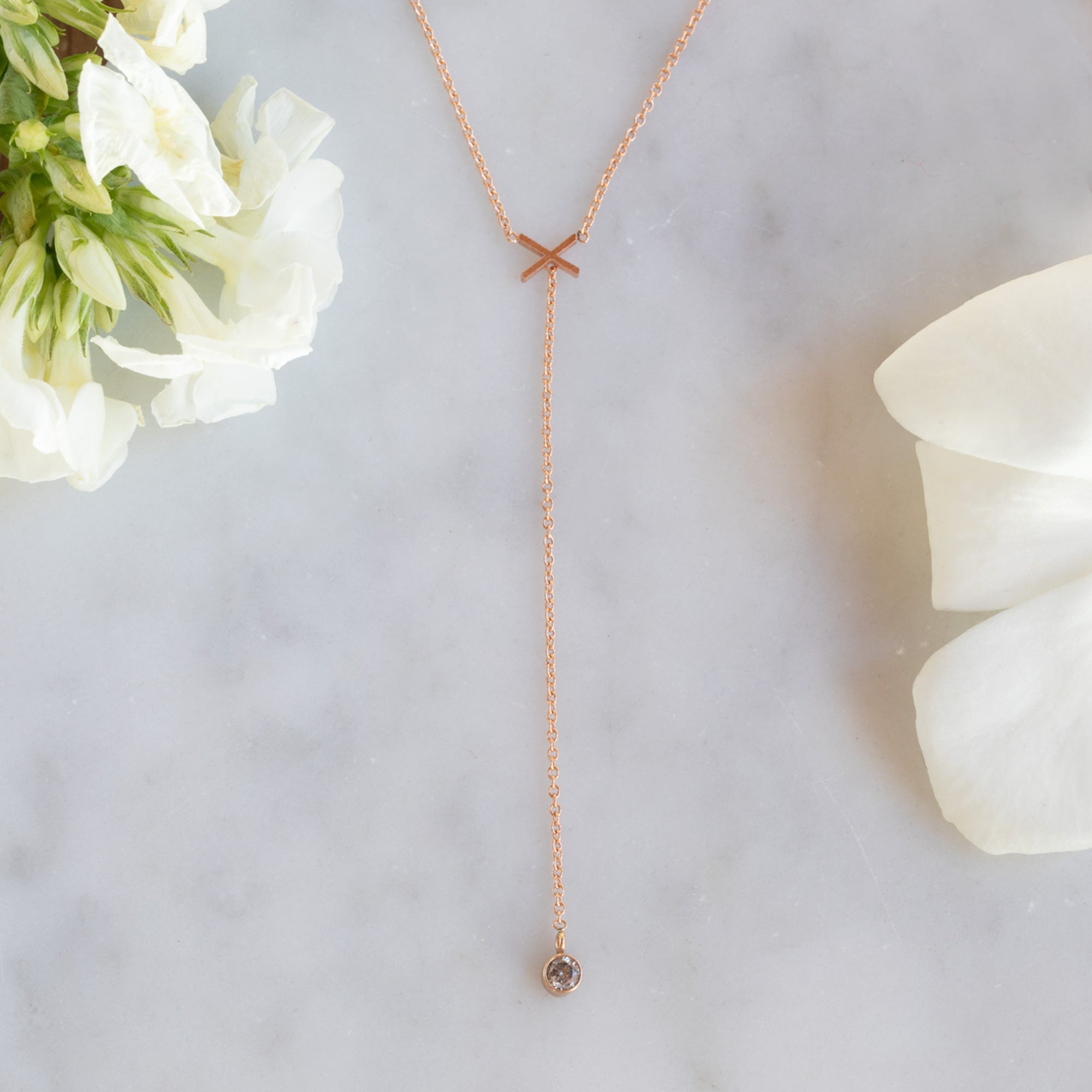 Alexis Russell Necklaces The XO' Salt and Pepper Diamond Lariat Necklace | Yellow, Rose or Sterling Silver